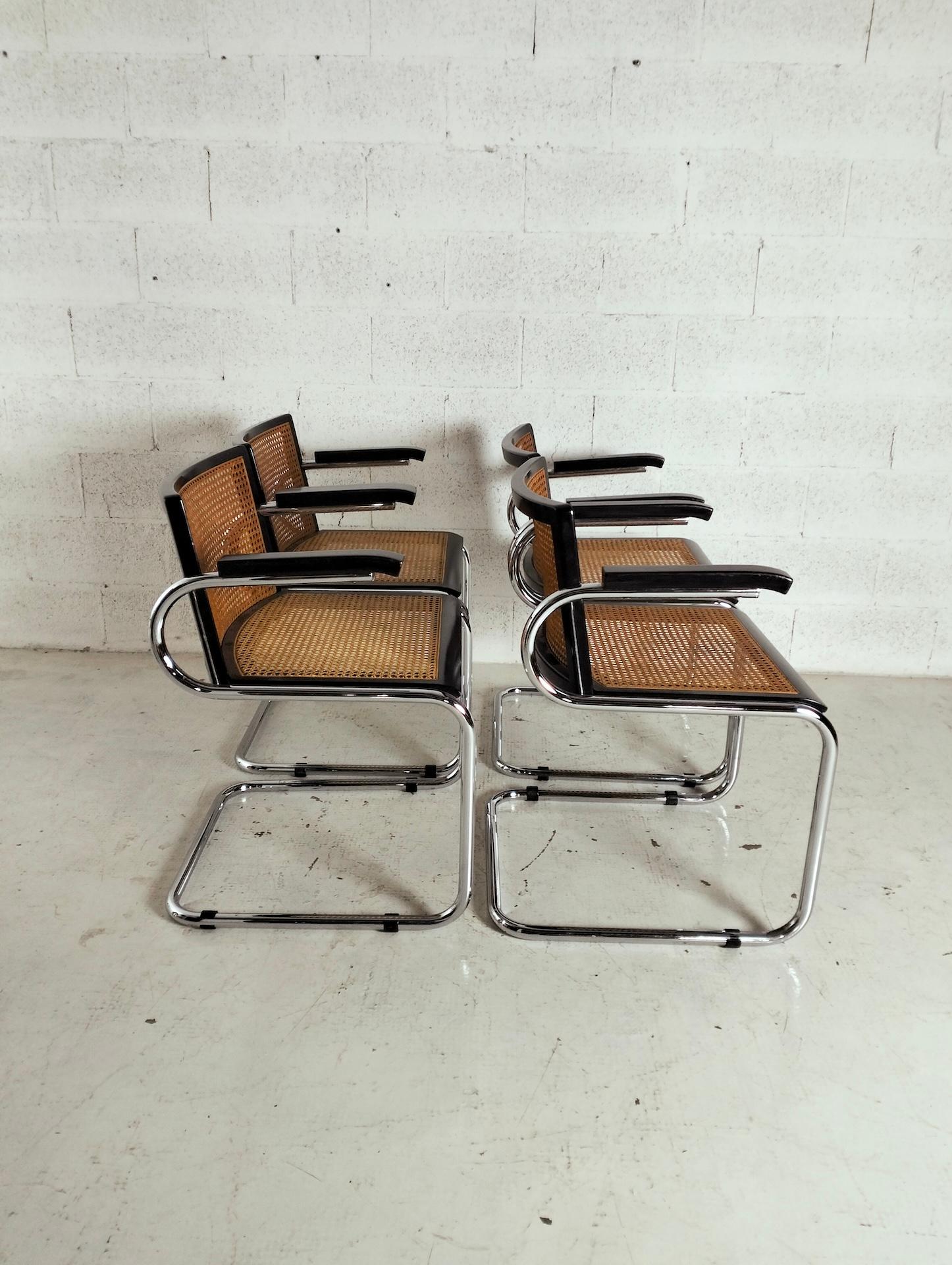 Set of 4 straw and steel chromed chairs attributed to L.Saccardo for Armet 70's For Sale 5