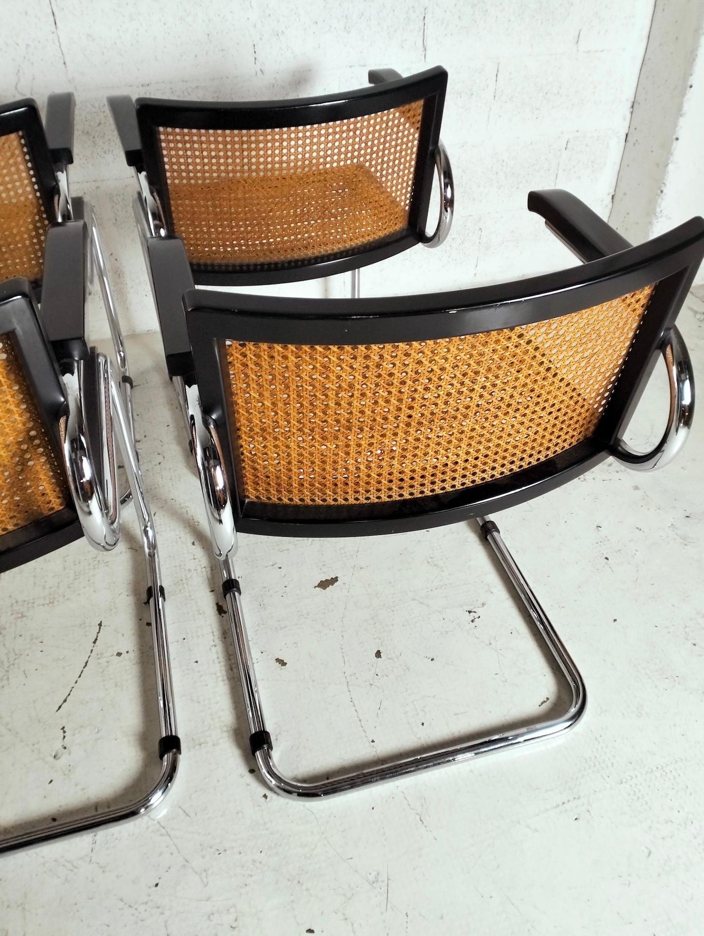 Set of 4 straw and steel chromed chairs attributed to L.Saccardo for Armet 70's For Sale 7