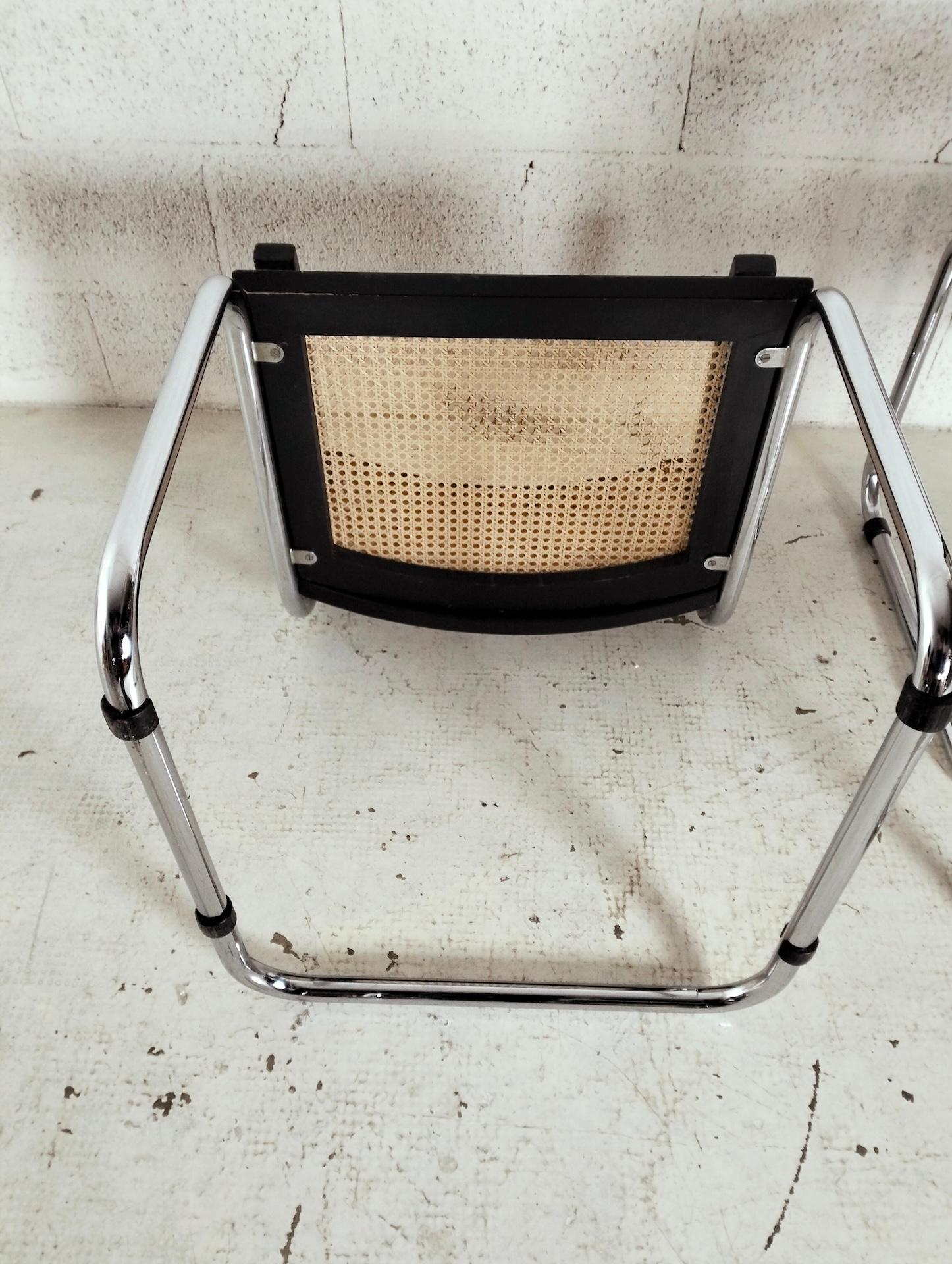 Set of 4 straw and steel chromed chairs attributed to L.Saccardo for Armet 70's For Sale 8