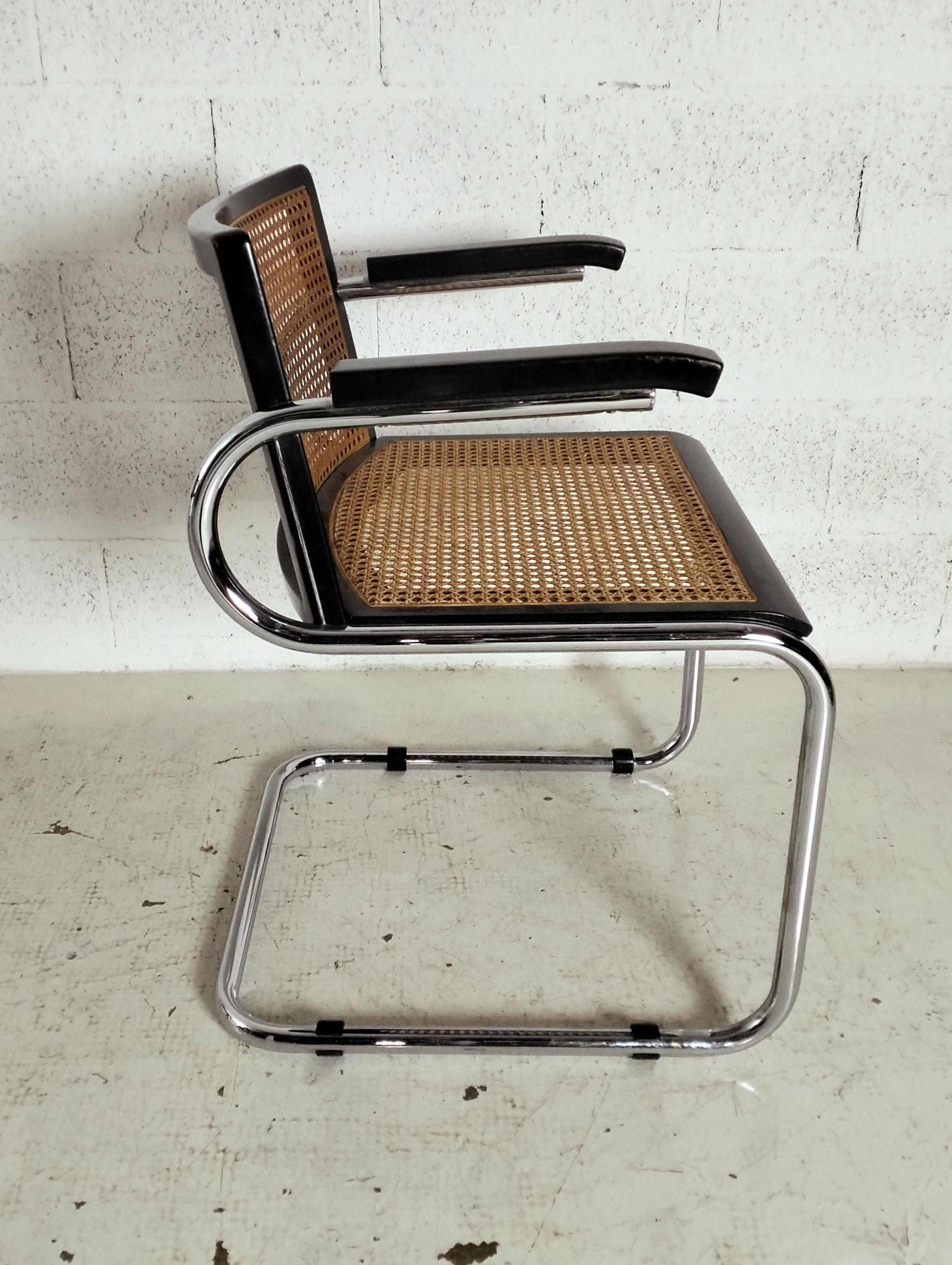 Steel Set of 4 straw and steel chromed chairs attributed to L.Saccardo for Armet 70's For Sale