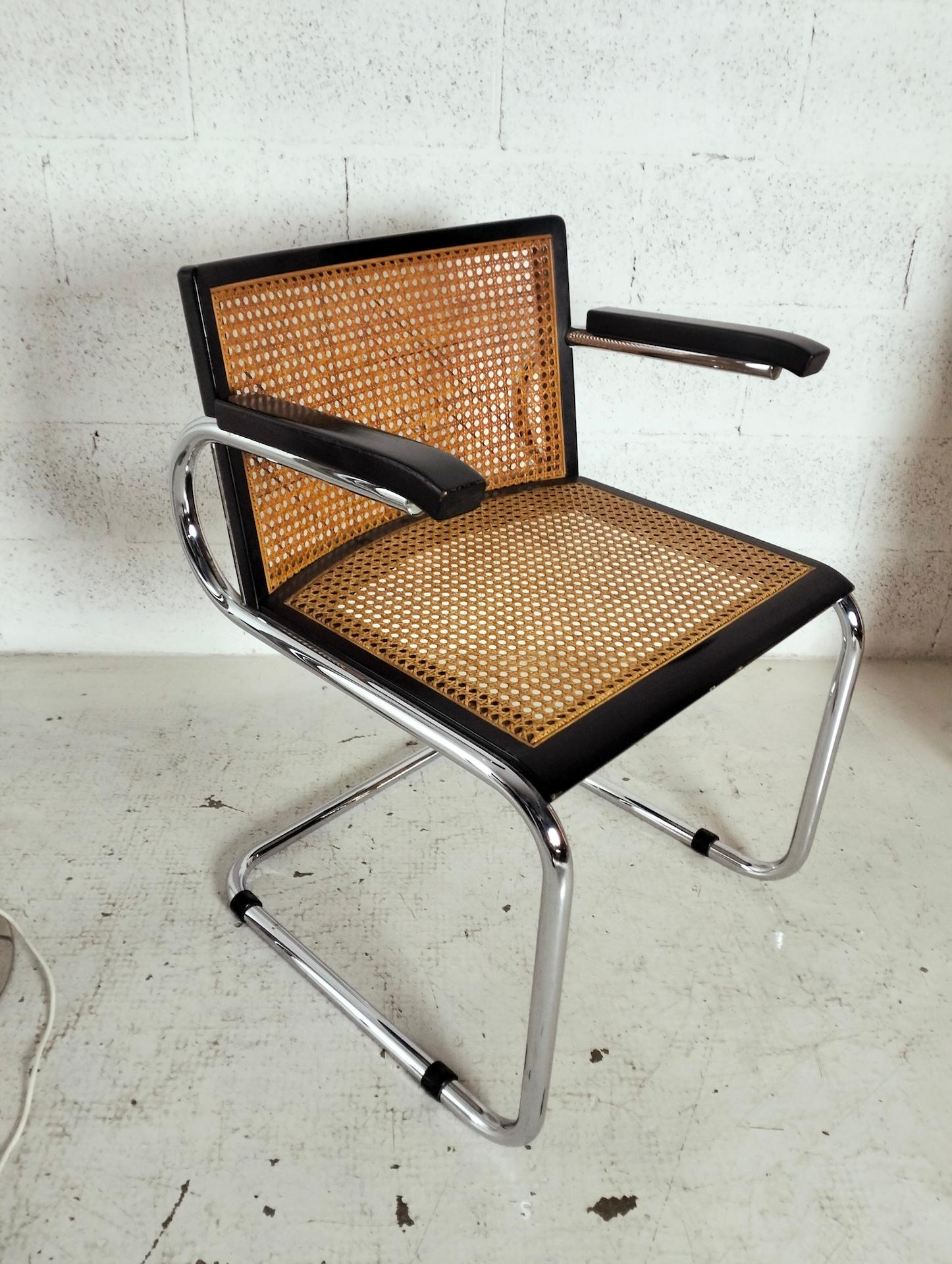 Set of 4 straw and steel chromed chairs attributed to L.Saccardo for Armet 70's For Sale 2