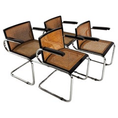 Set of 4 straw and steel chromed chairs attributed to L.Saccardo for Armet 70's