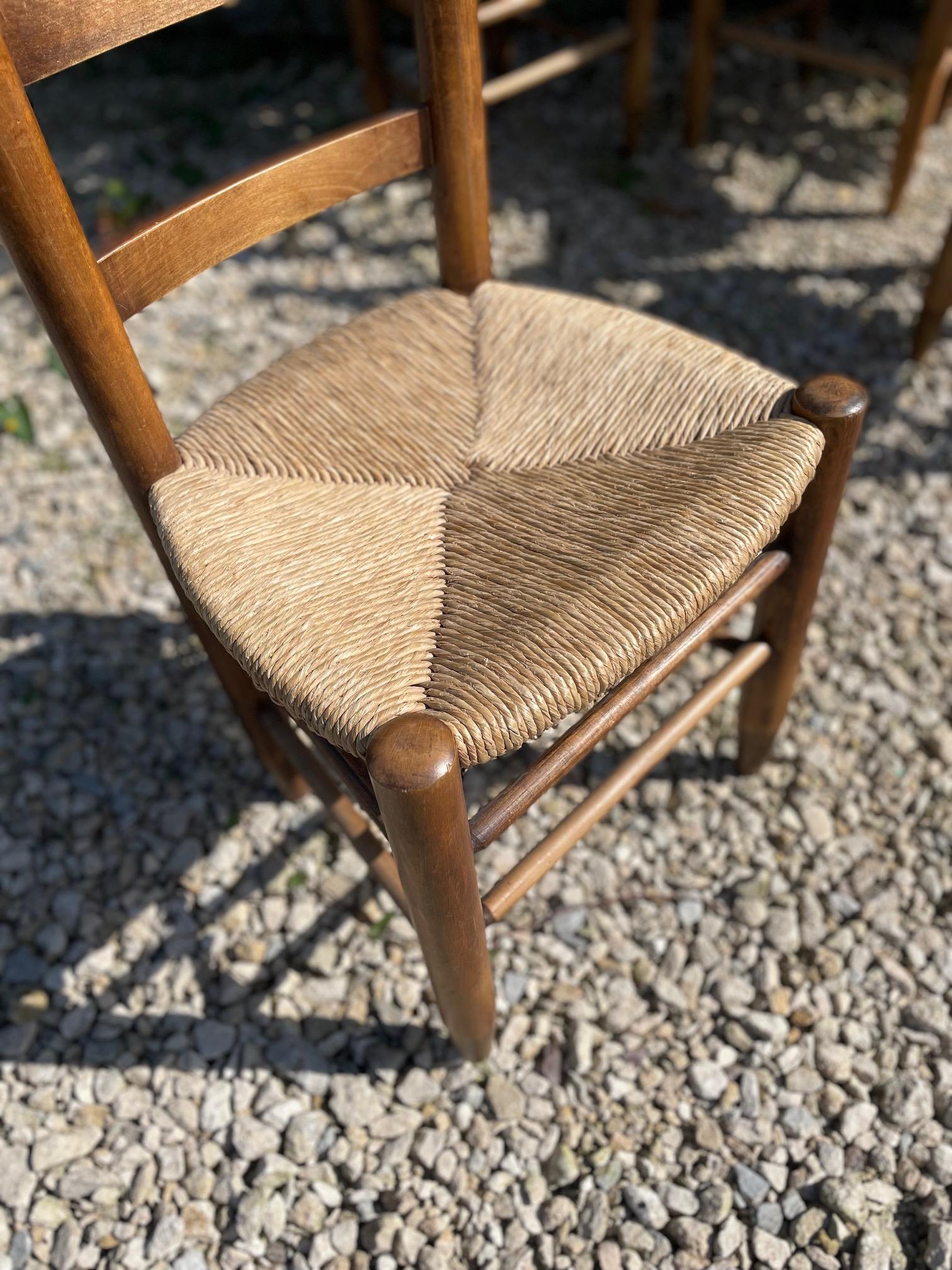 Set of 4 Straw Chairs in the style of  Charlotte Perriand For Sale 5