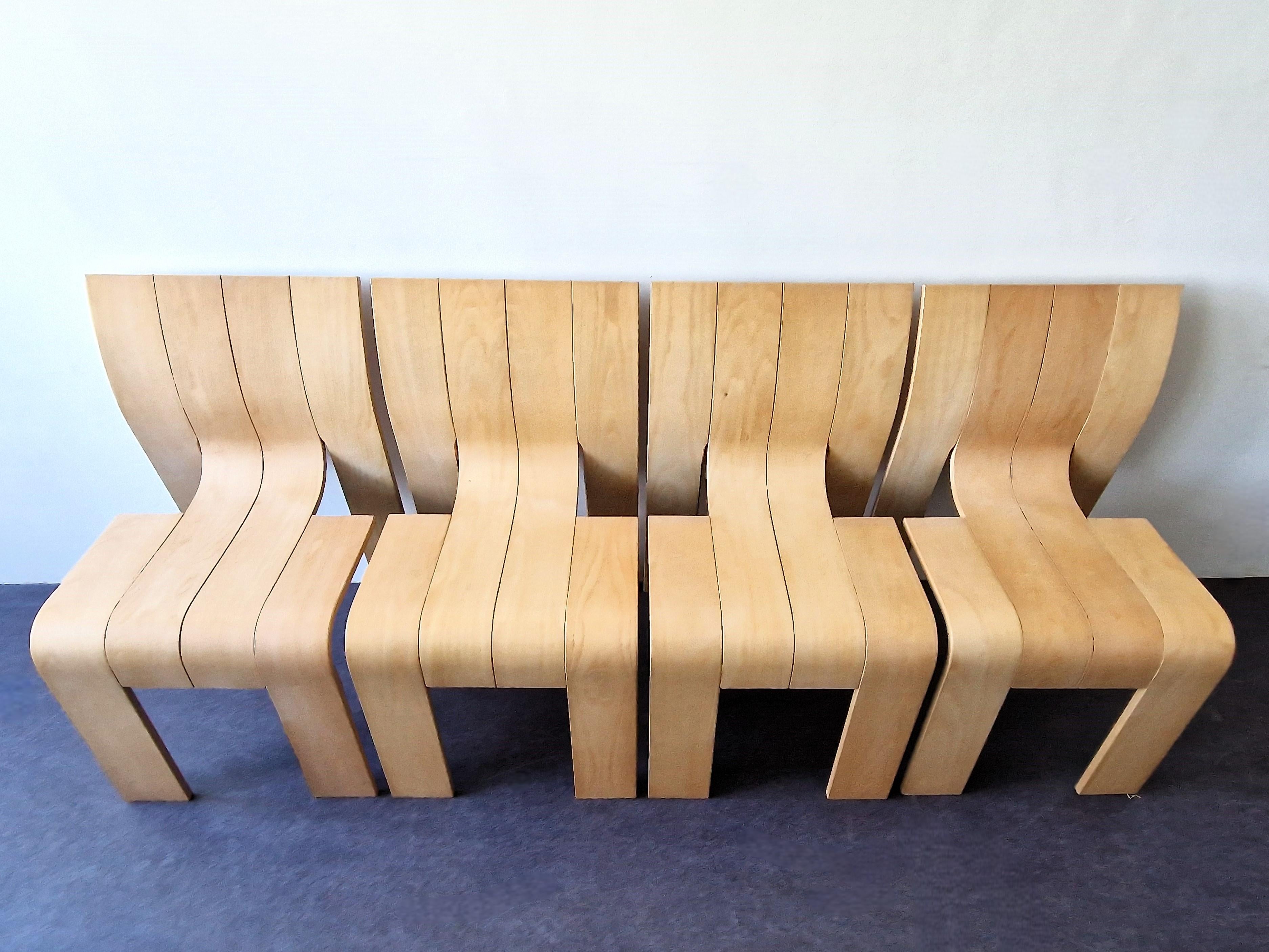 Mid-Century Modern Set of 4 Strip chairs by Gijs Bakker for Castelijn, The Netherlands 1970's For Sale