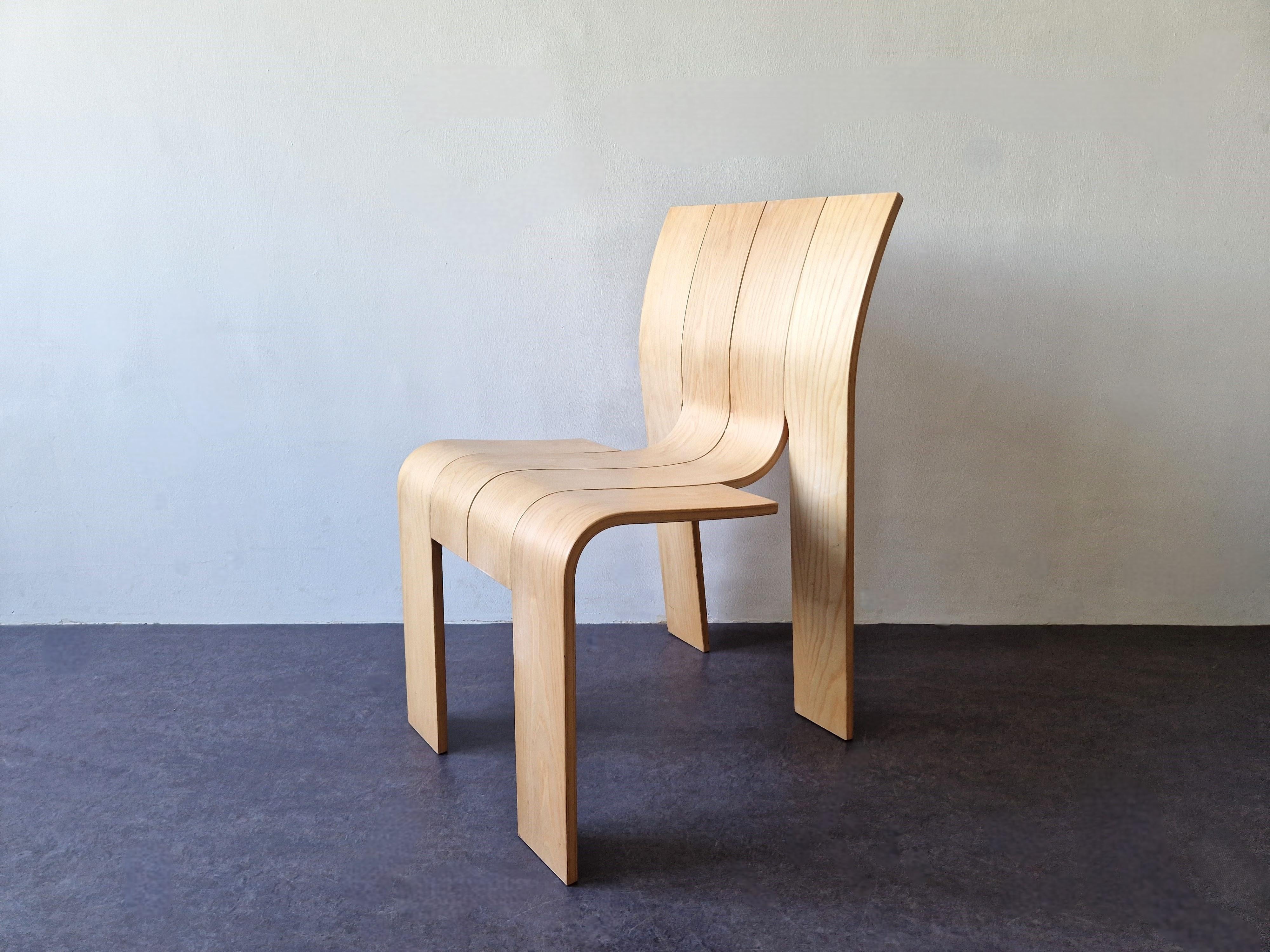Laminated Set of 4 Strip chairs by Gijs Bakker for Castelijn, The Netherlands 1970's For Sale