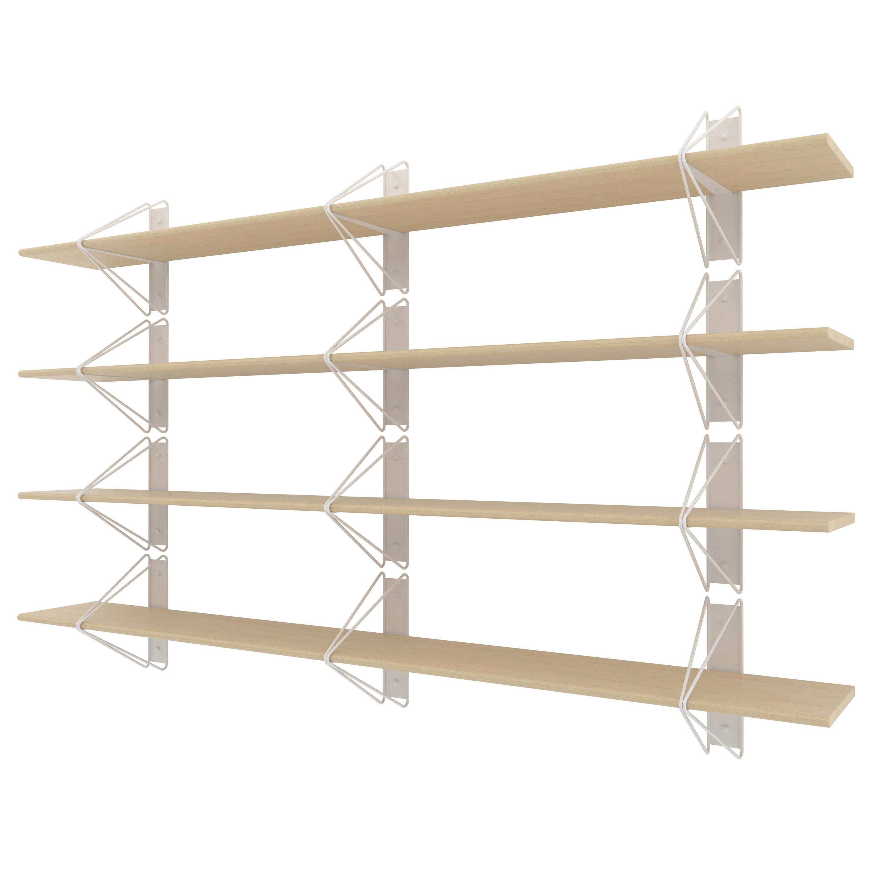 Set of 4 Strut Shelves from Souda, 84in, Modern White Wood Wall Shelf/Bookcase