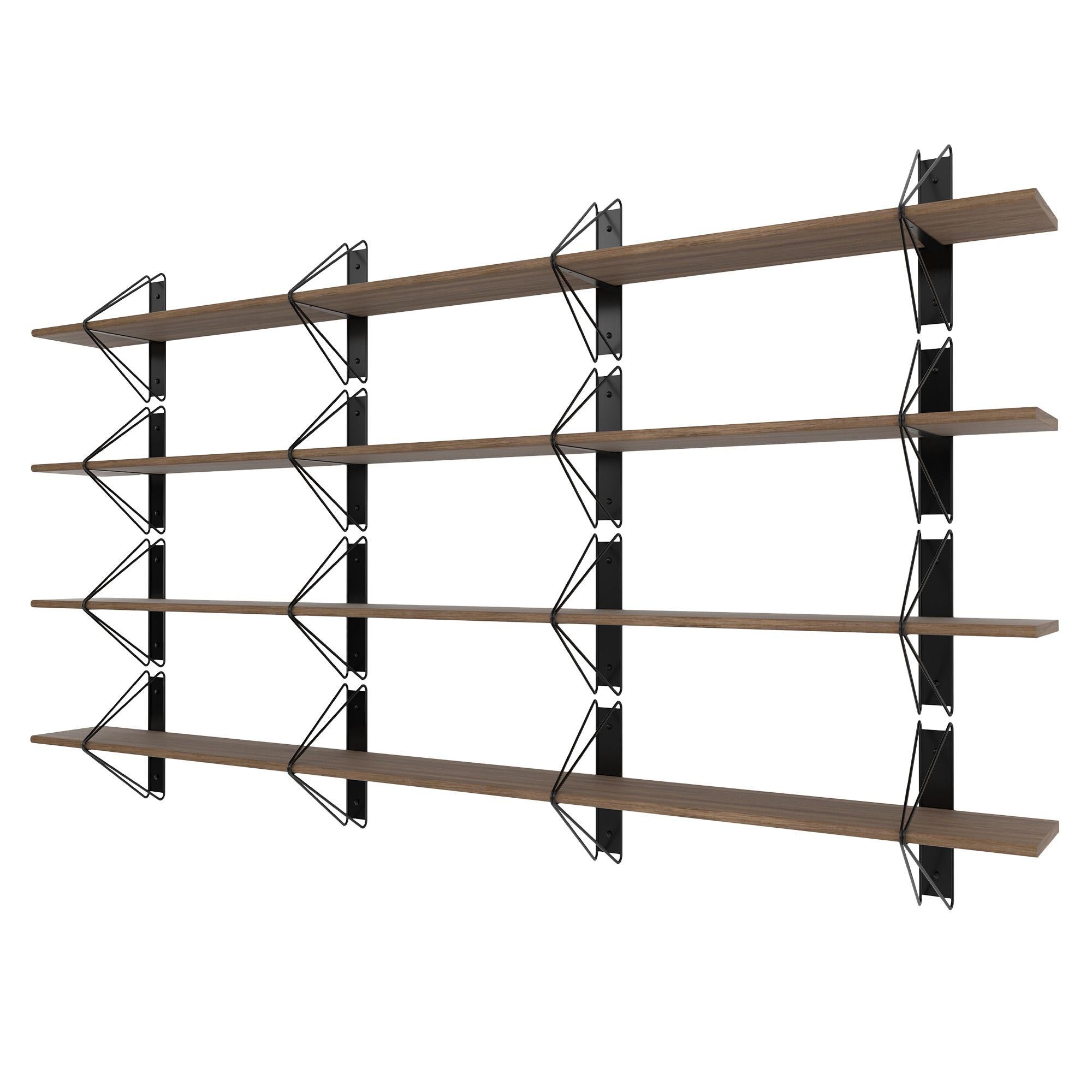 Set of 4 Strut Shelves from Souda, 116in, Black and Walnut, Made to Order For Sale
