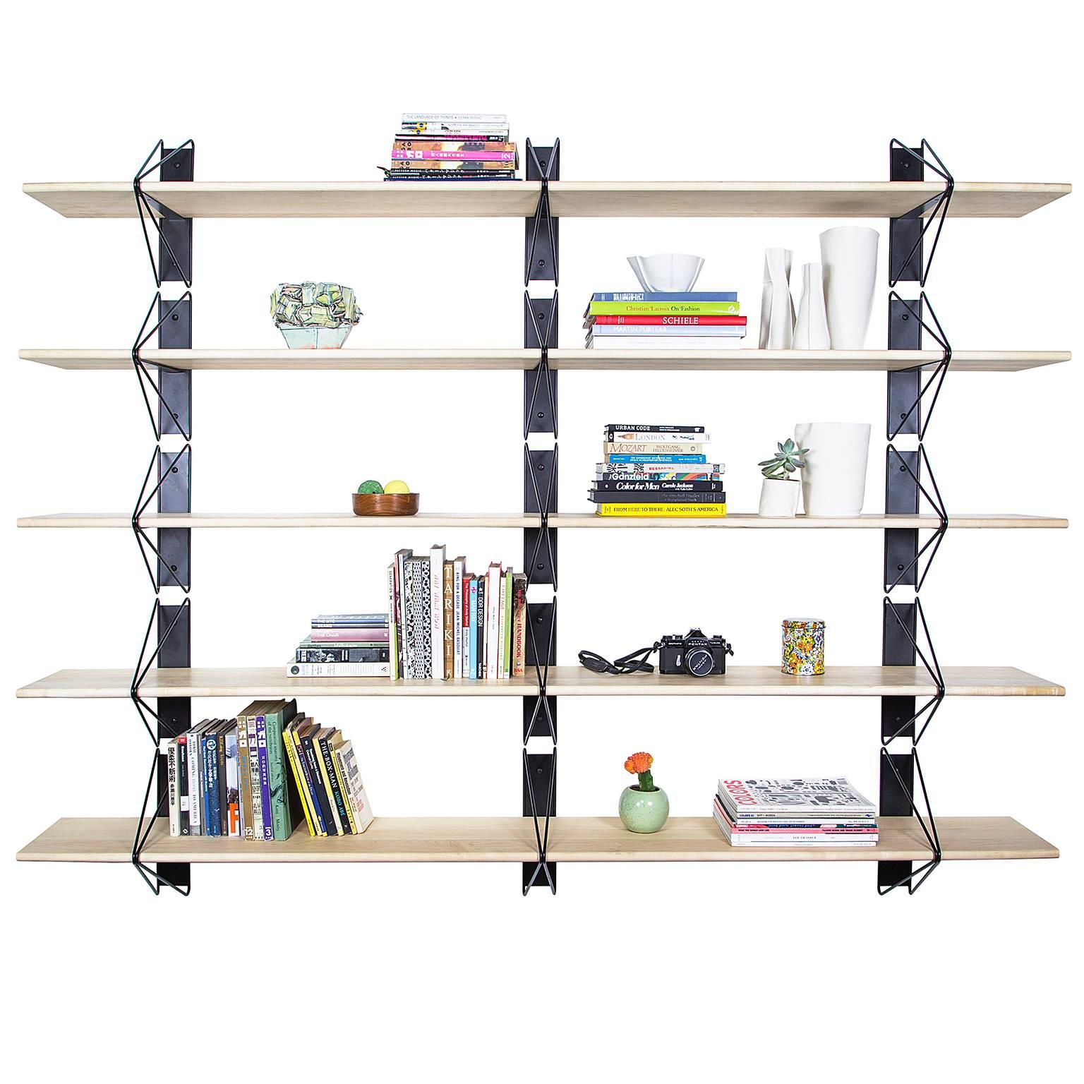 Powder-Coated Set of 4 Strut Shelves from Souda, Black and Maple, Made to Order For Sale