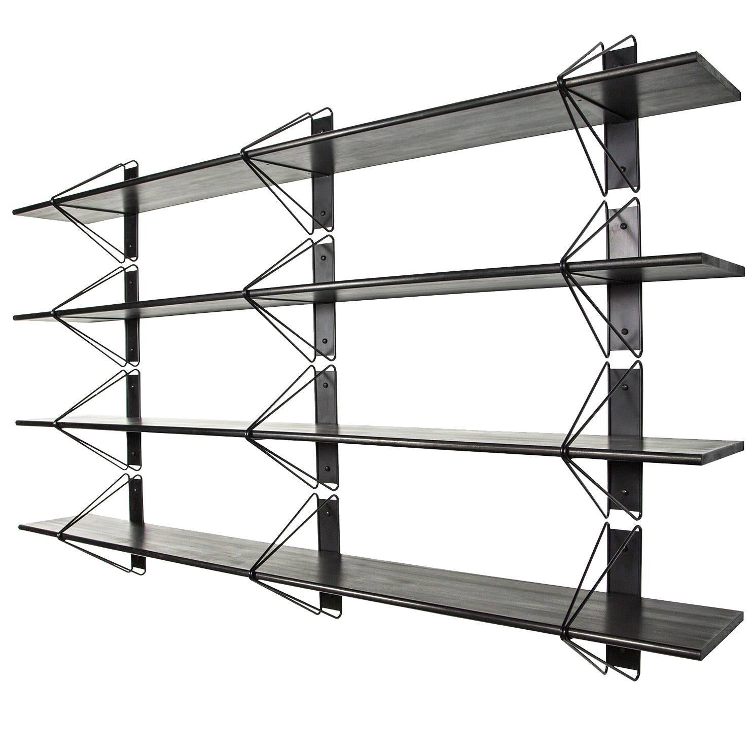 Contemporary Set of 4 Strut Shelves from Souda, Black and Maple, Made to Order For Sale