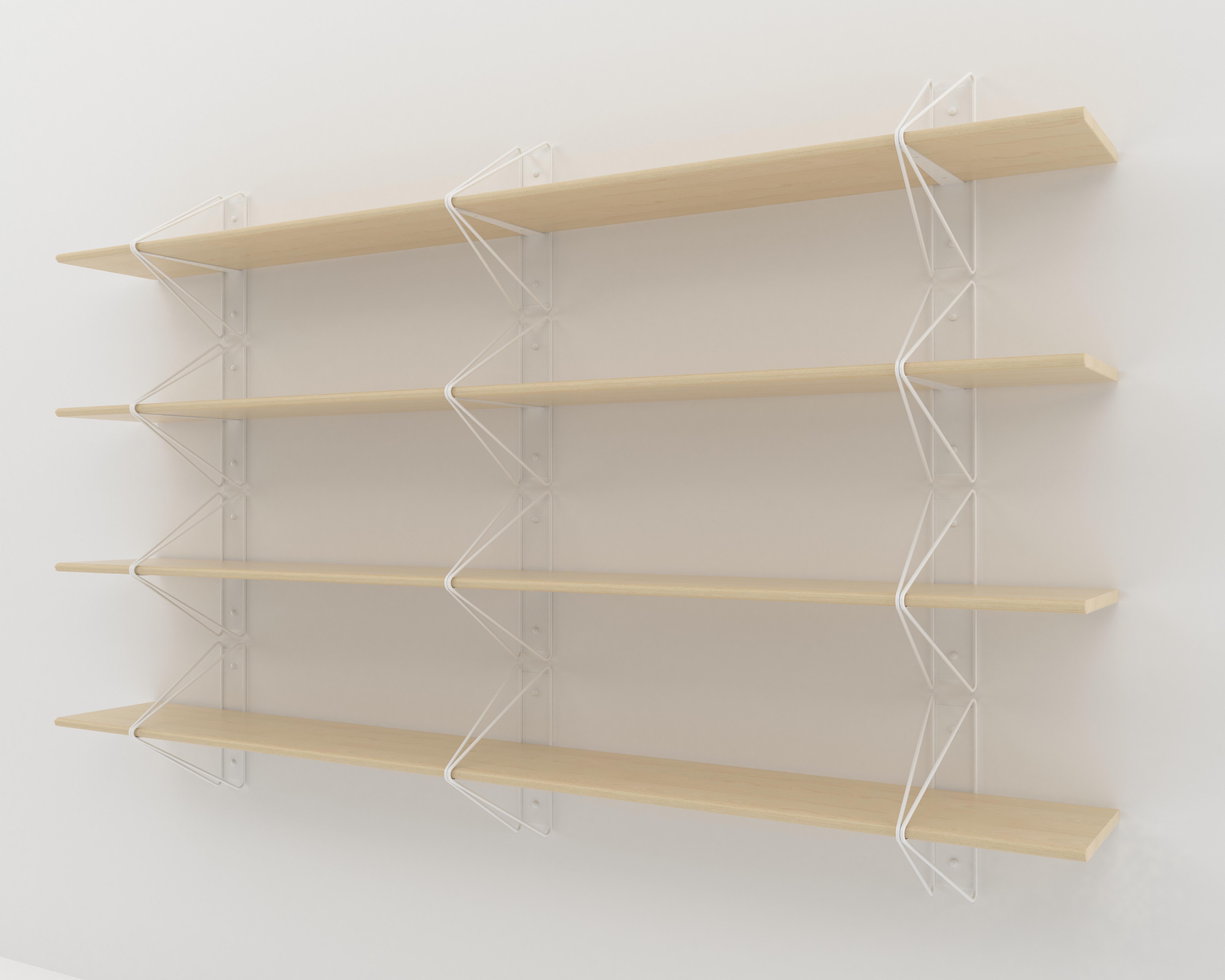 white wood shelves