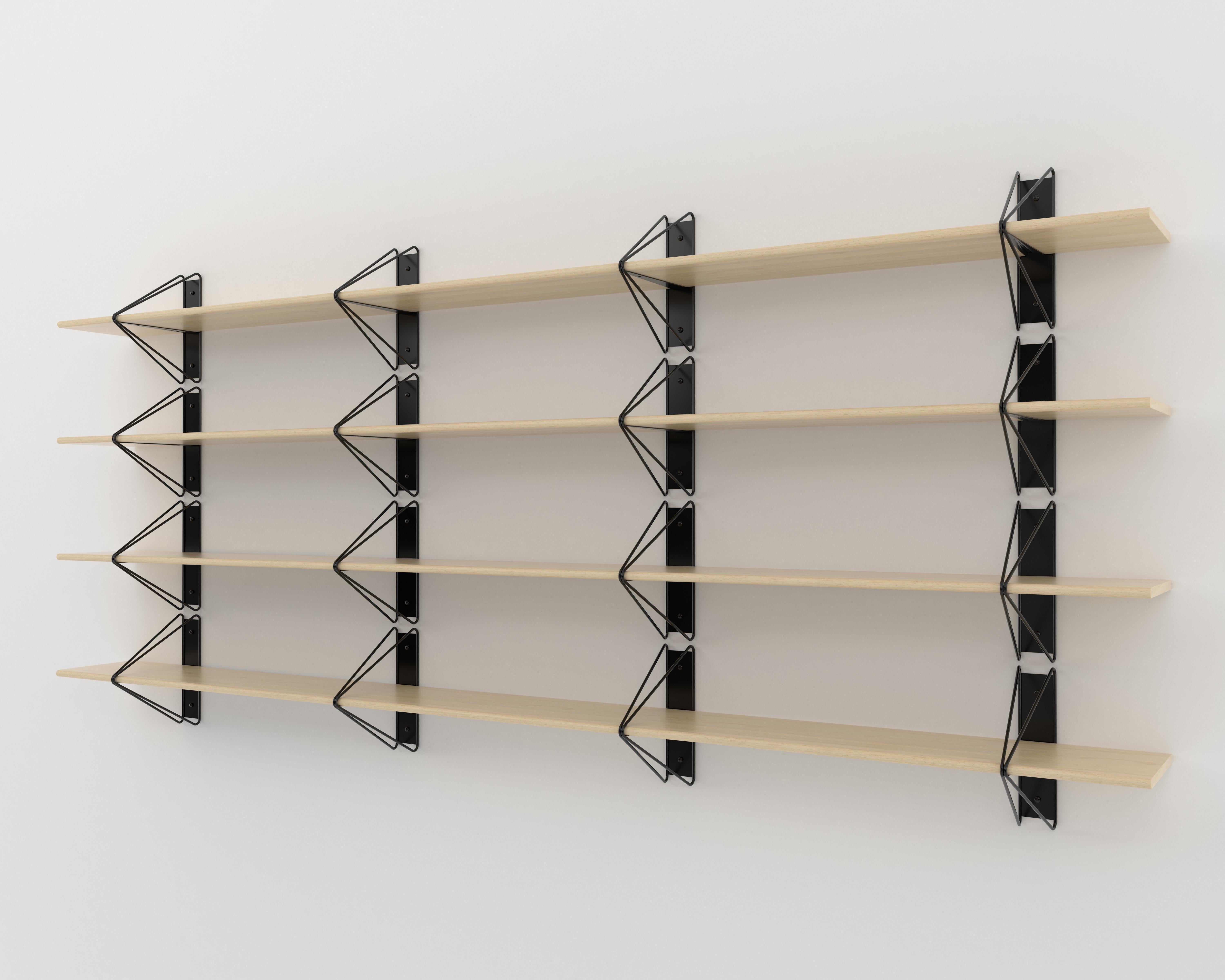 Metal Set of 4 Strut Shelves from Souda, 52in, White and Maple, Made to Order For Sale