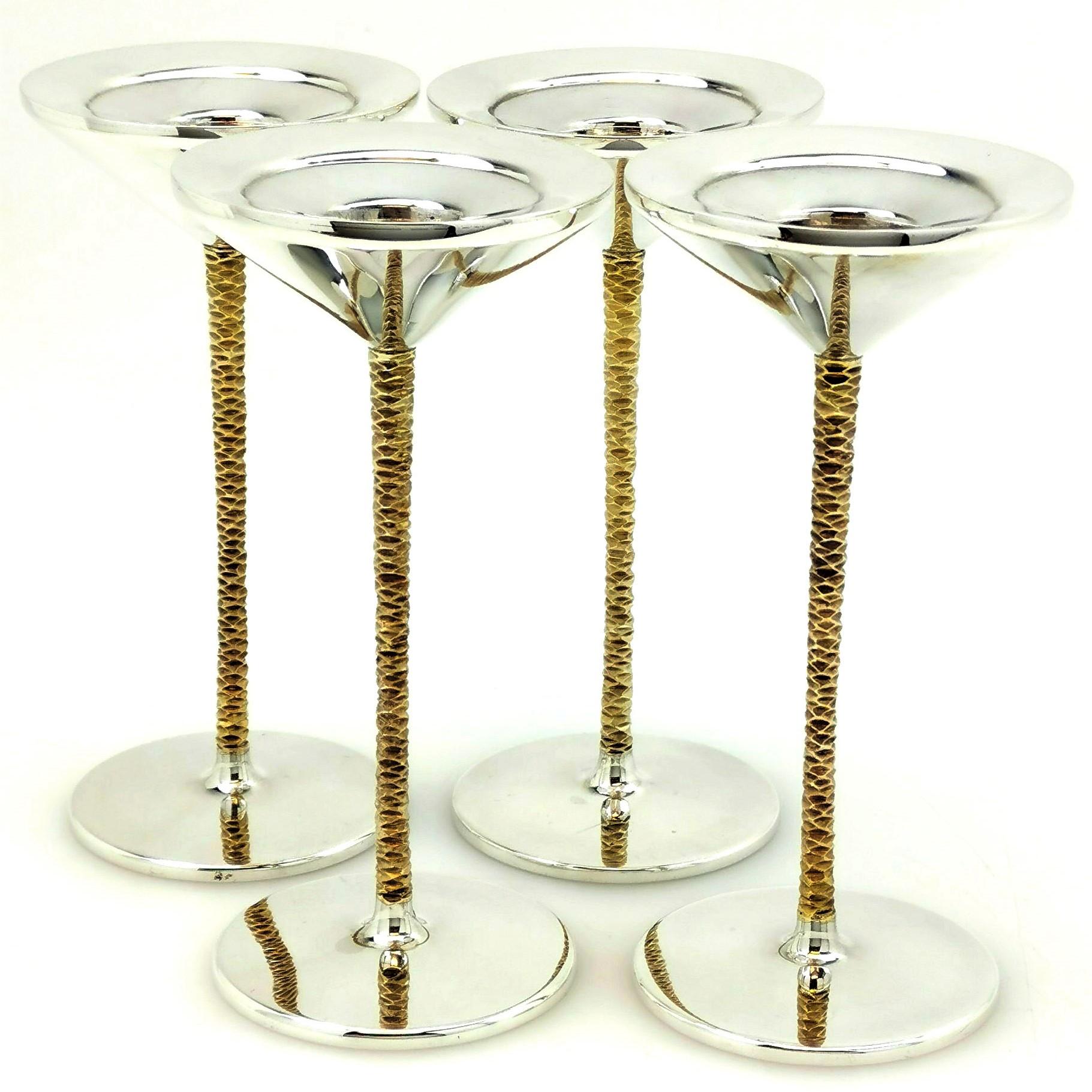 20th Century Set of 4 Stuart Devlin Sterling Silver & Gilt Candlesticks 1972 Boxed Modernist