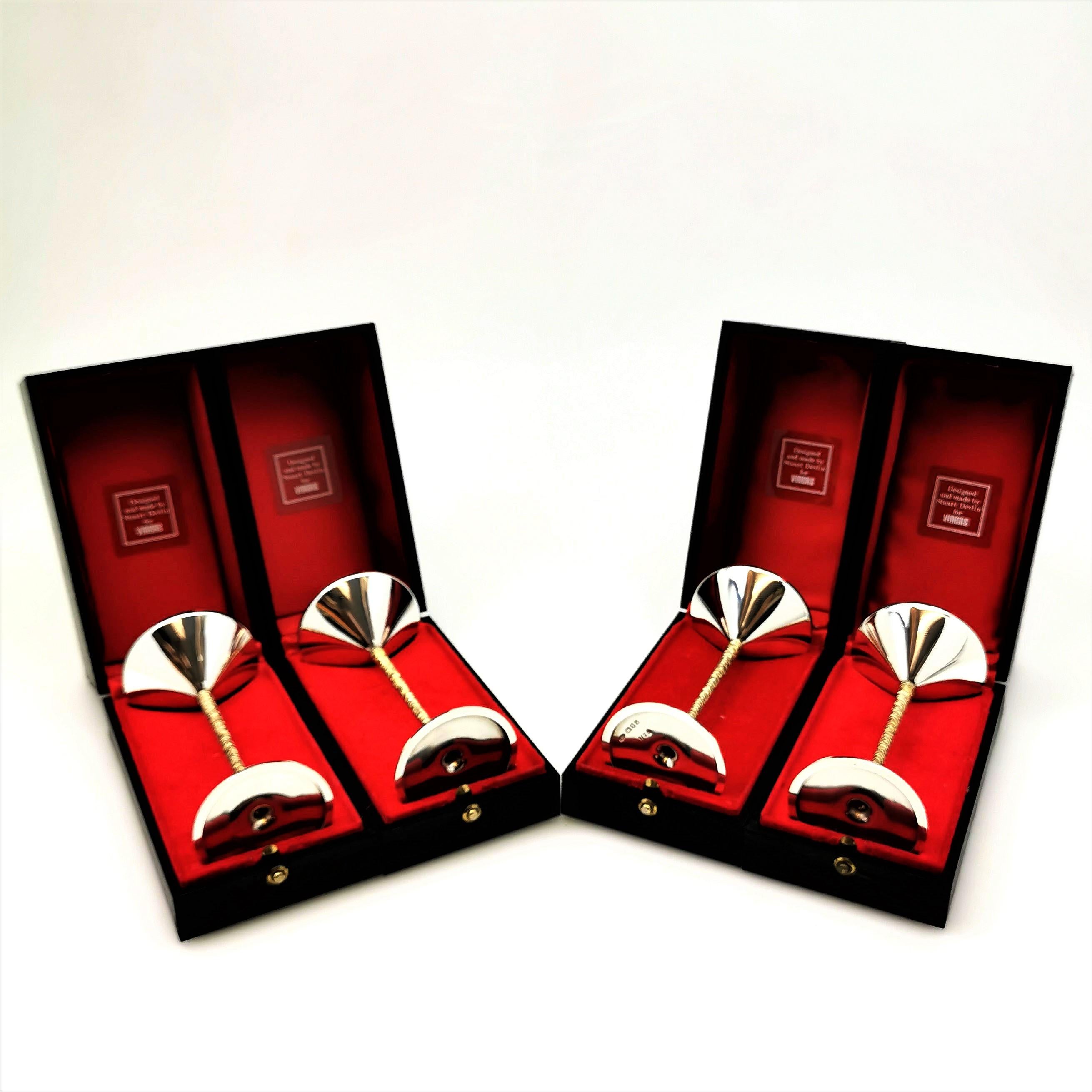 Set of 4 Stuart Devlin Sterling Silver & Gilt Candlesticks 1972 Boxed Modernist 4