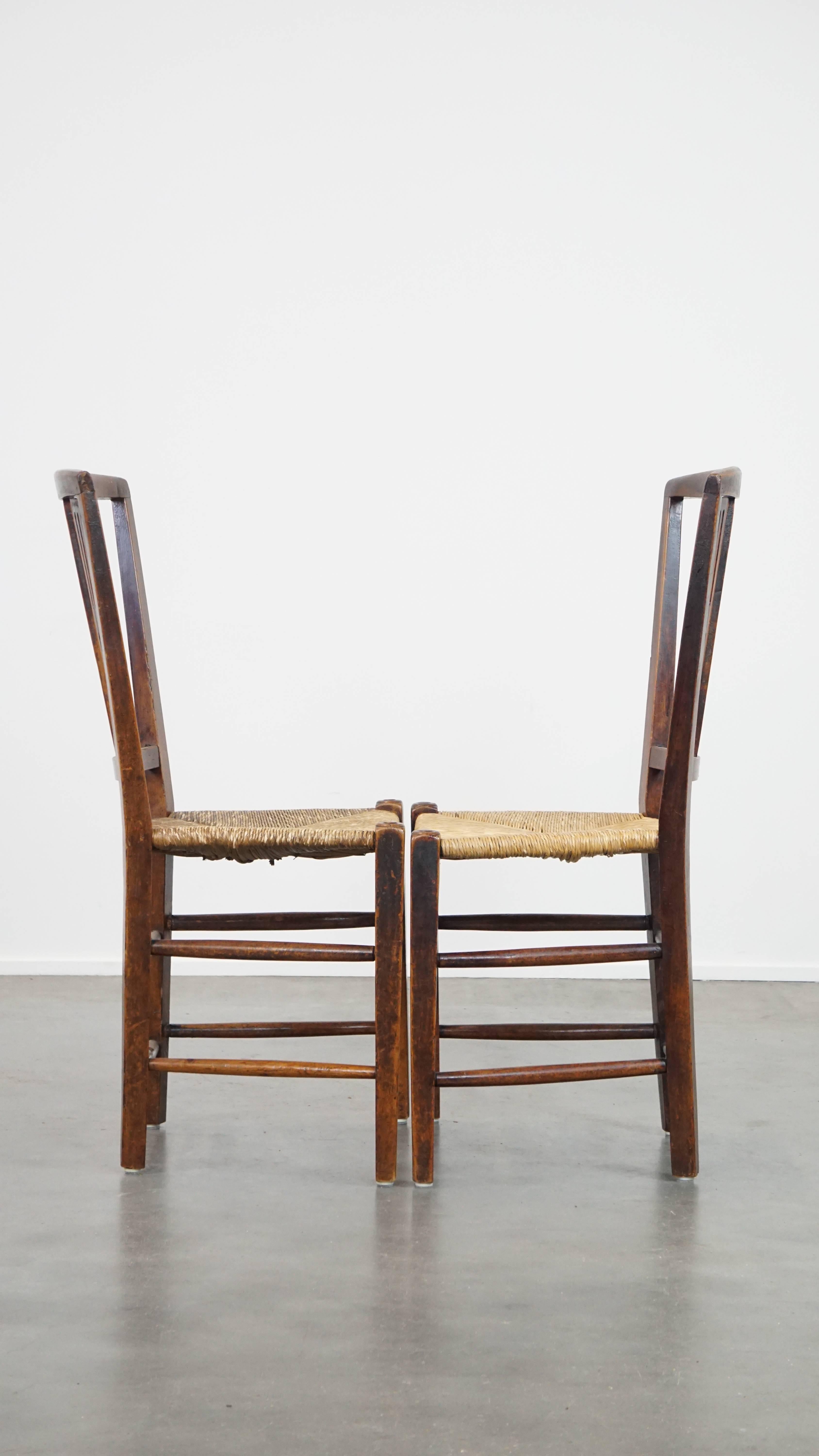 Set of 4 stunning 19th-century antique English dining chairs with wicker seats In Good Condition For Sale In Harderwijk, NL