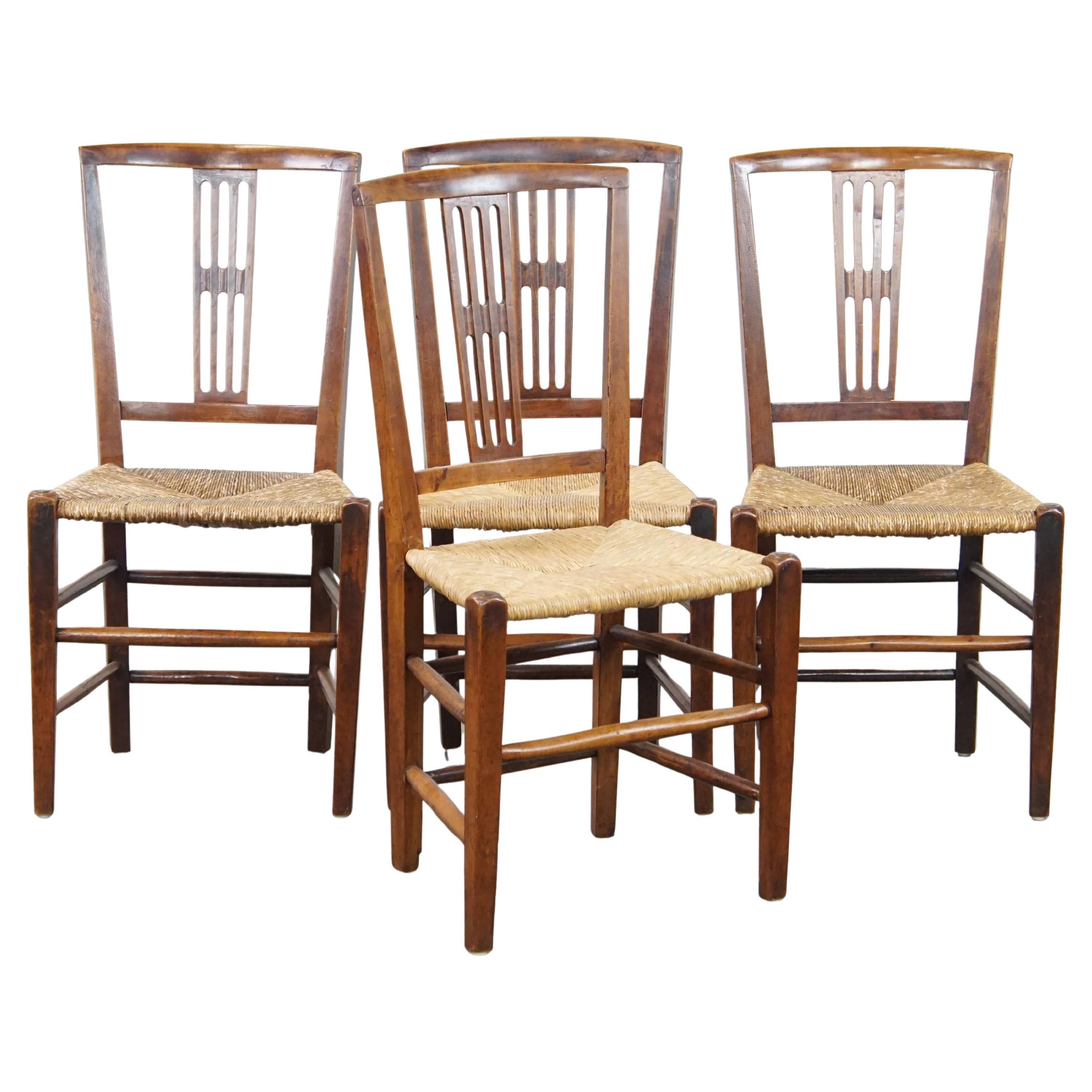 Set of 4 stunning 19th-century antique English dining chairs with wicker seats For Sale