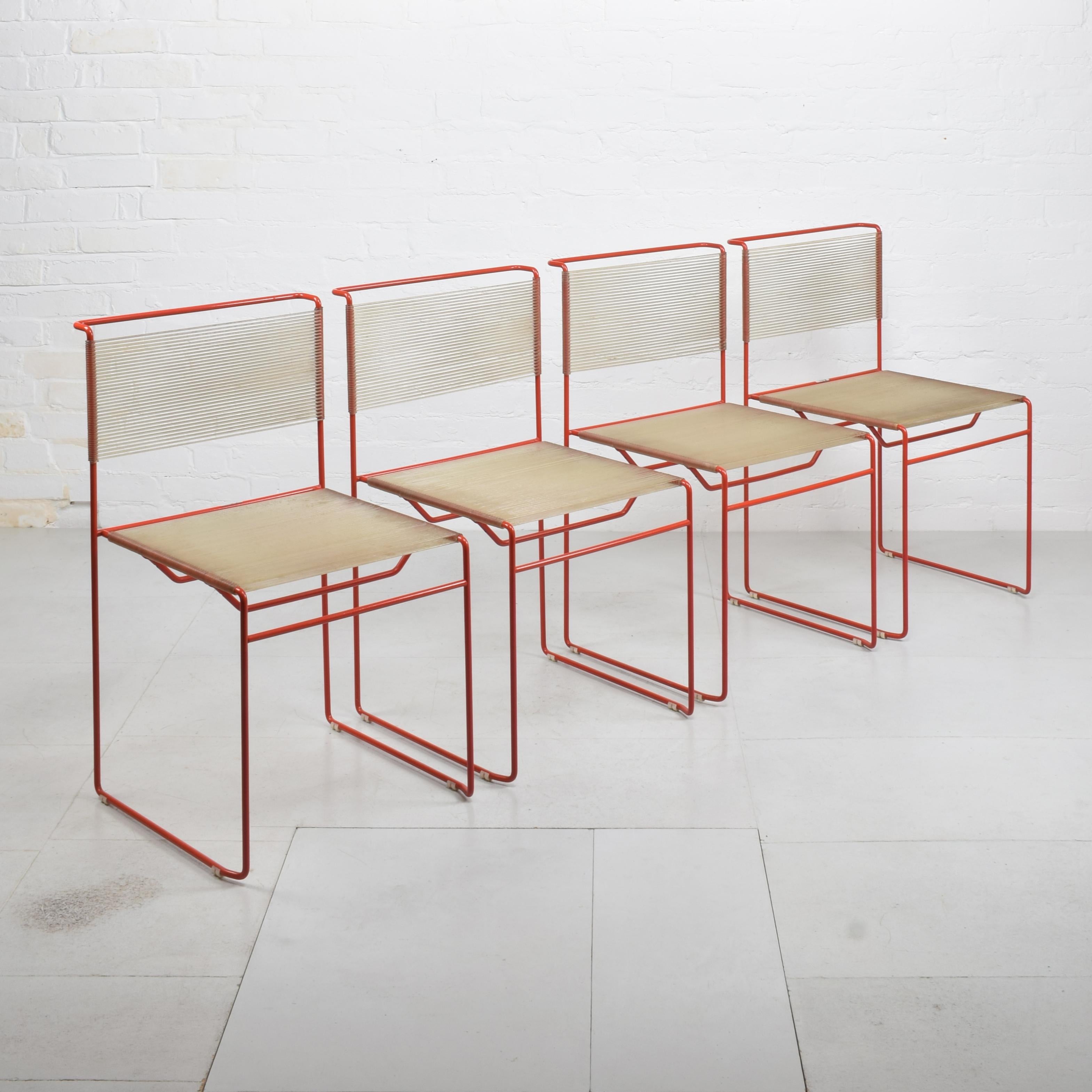 Post-Modern Set of 4 superb Belotti Fly Line 'Spaghetti’ chairs for CMP - Padova Italy 1970s