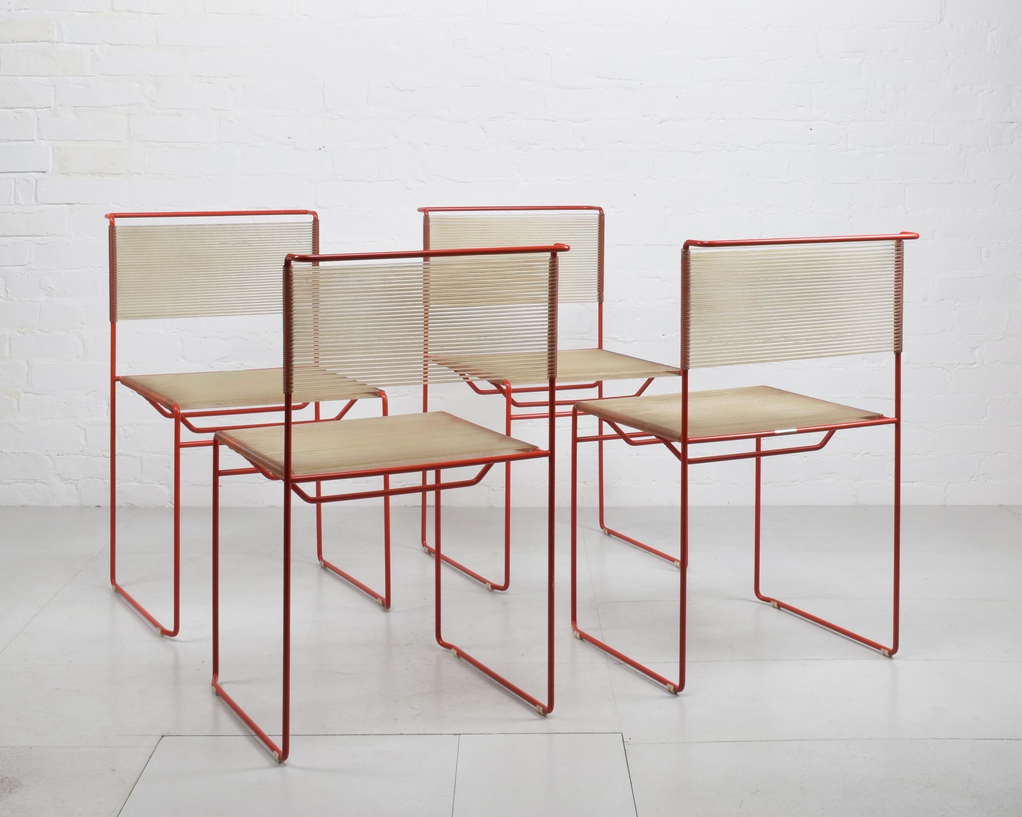 Lacquered Set of 4 superb Belotti Fly Line 'Spaghetti’ chairs for CMP - Padova Italy 1970s