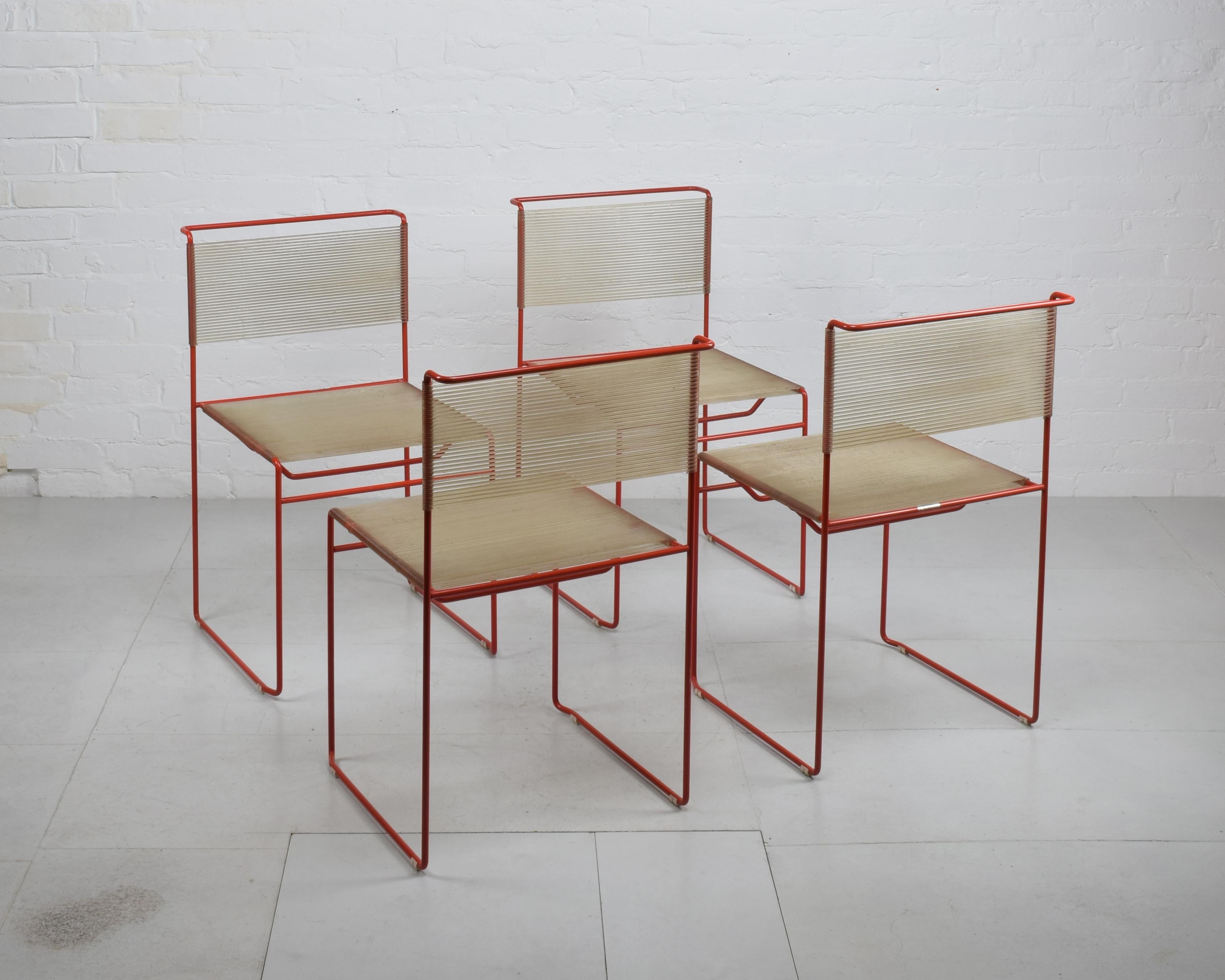 Late 20th Century Set of 4 superb Belotti Fly Line 'Spaghetti’ chairs for CMP - Padova Italy 1970s