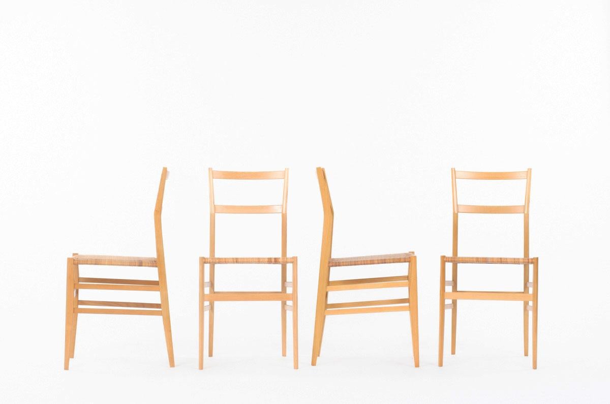 Italian Set of 4 Superleggera chairs by Gio Ponti for Cassina 1980