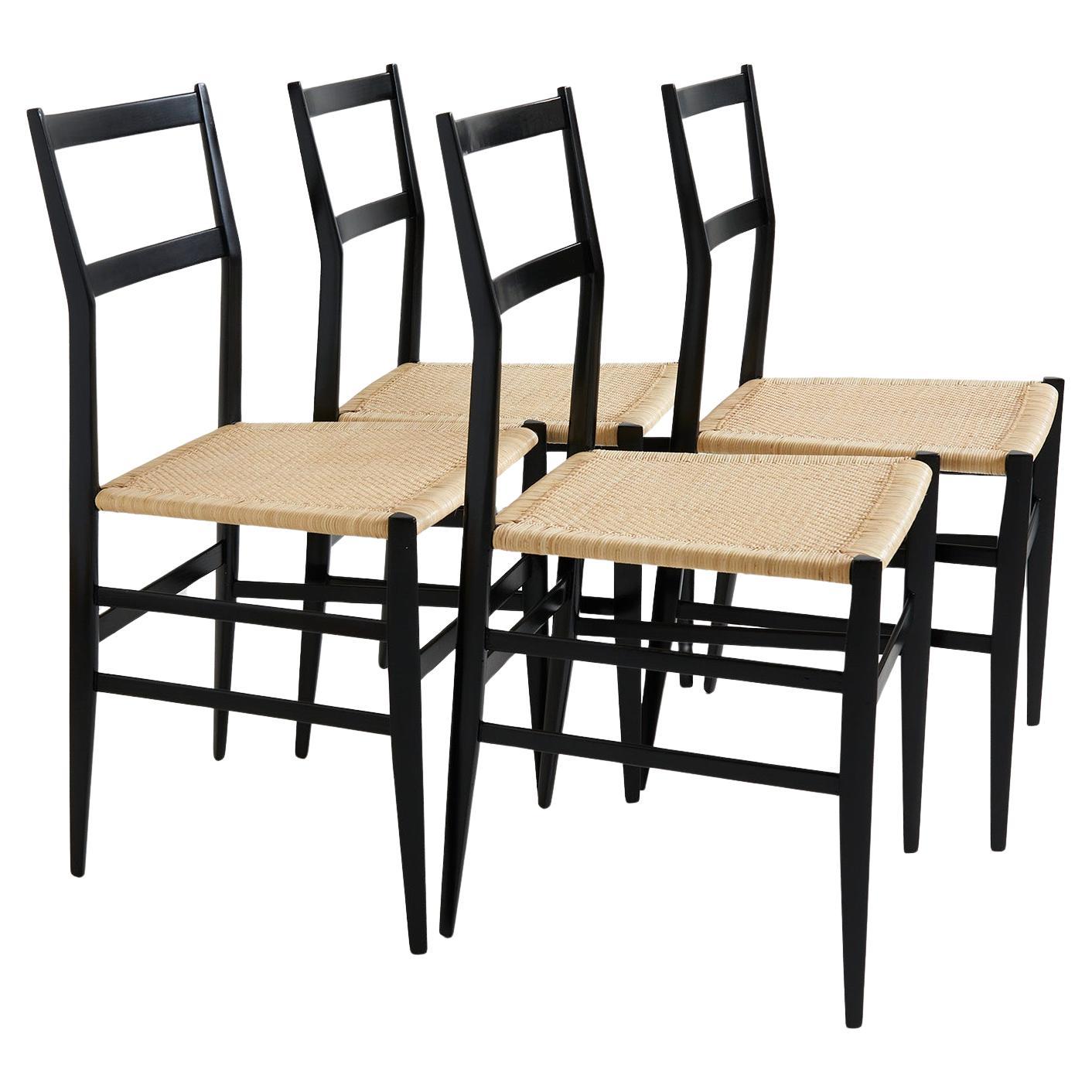 Set of 4 "Superleggera" India cane dining chairs by Giò Ponti for Cassina 1951 For Sale