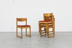 Set of 4 Sven Markelius Style Stacking Chairs with Red Skai Seats
