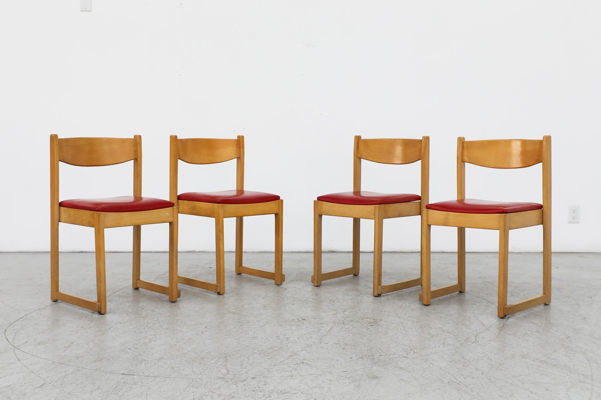 Mid-Century Modern Set of 4 Sven Markelius Style Stacking Chairs with Red Skai Seats