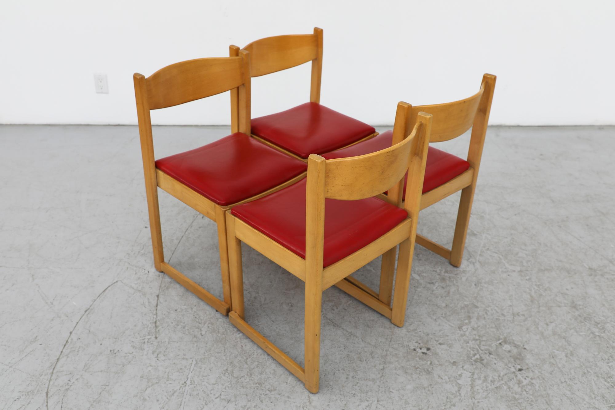 Dutch Set of 4 Sven Markelius Style Stacking Chairs with Red Skai Seats