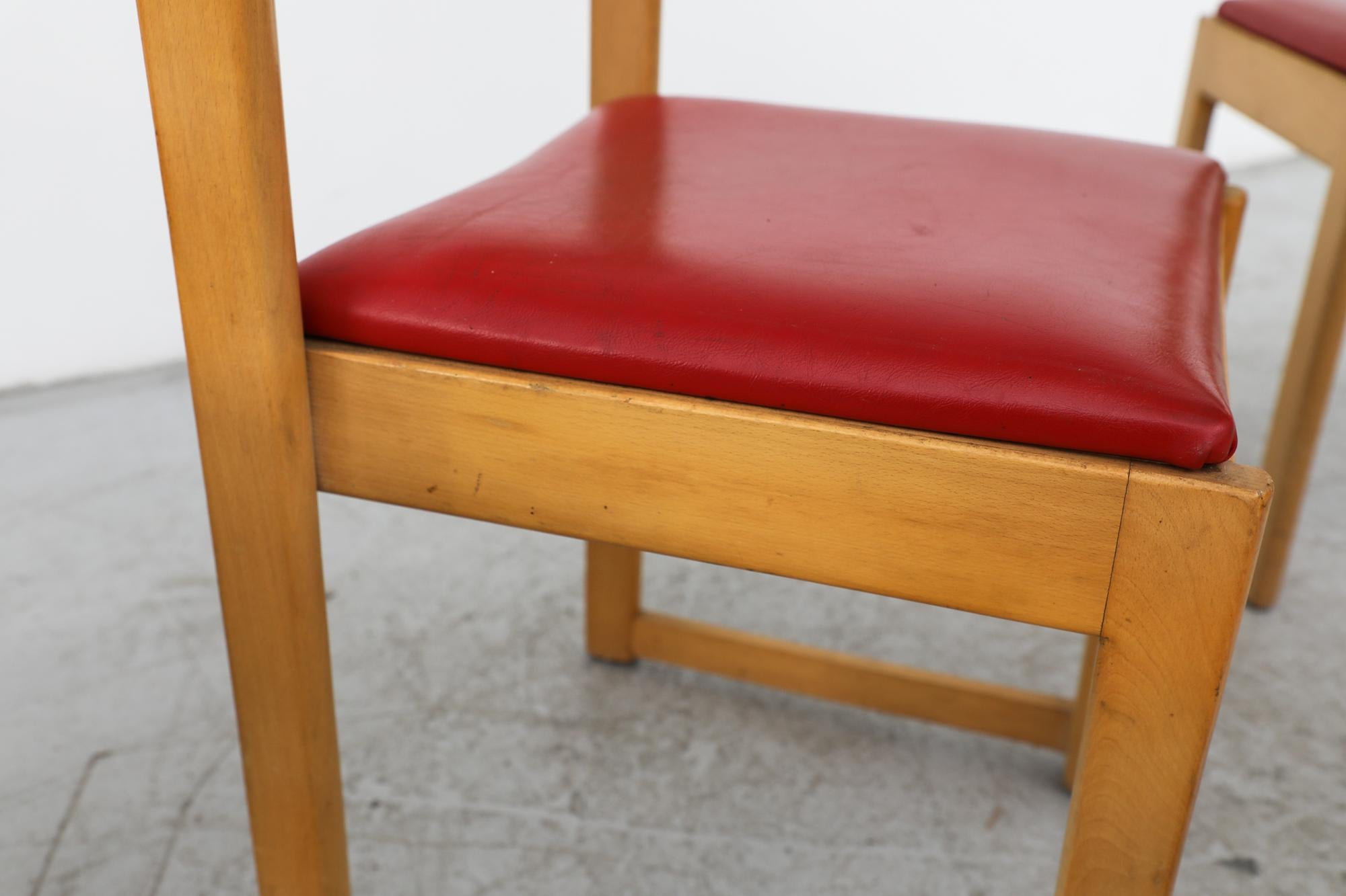 Faux Leather Set of 4 Sven Markelius Style Stacking Chairs with Red Skai Seats