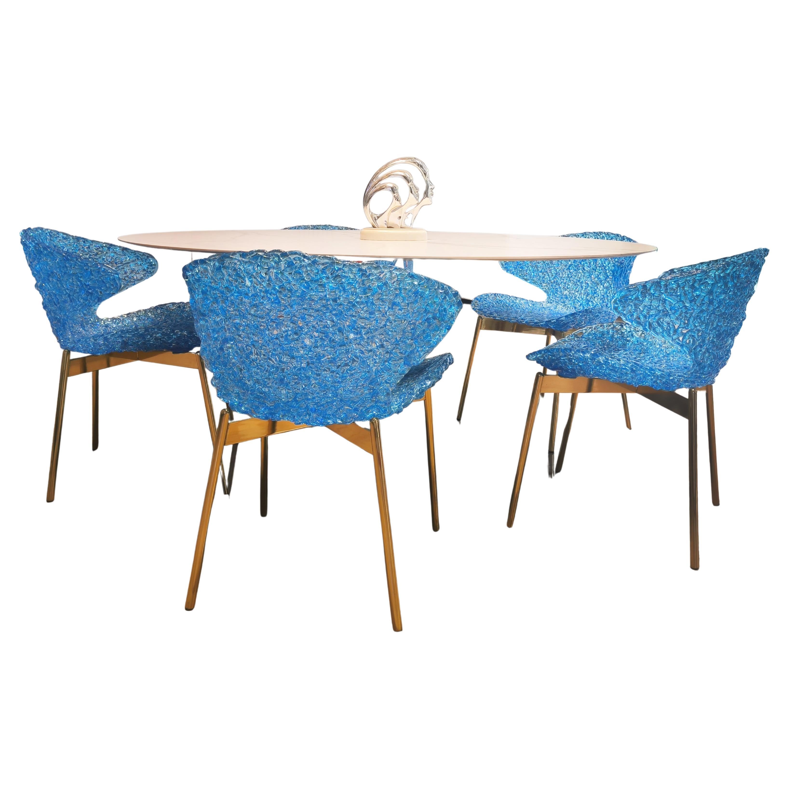 4er Set Schwanenstühle mit Stahlbeinen - Modernes geschwungenes Design im Angebot