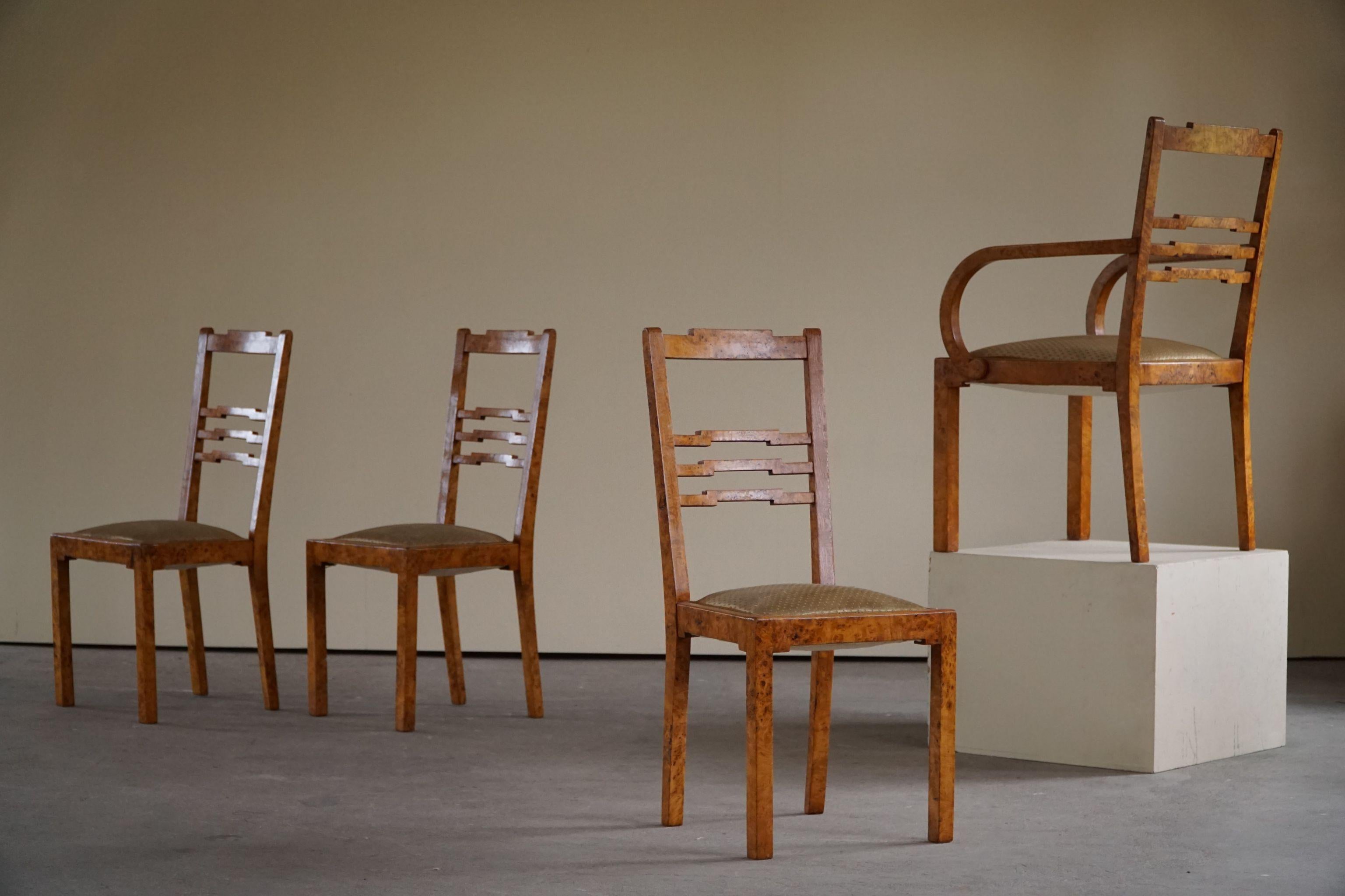 Set of 4 Swedish Art Deco Dining Chairs in Birch Root, Early 20th Century 1