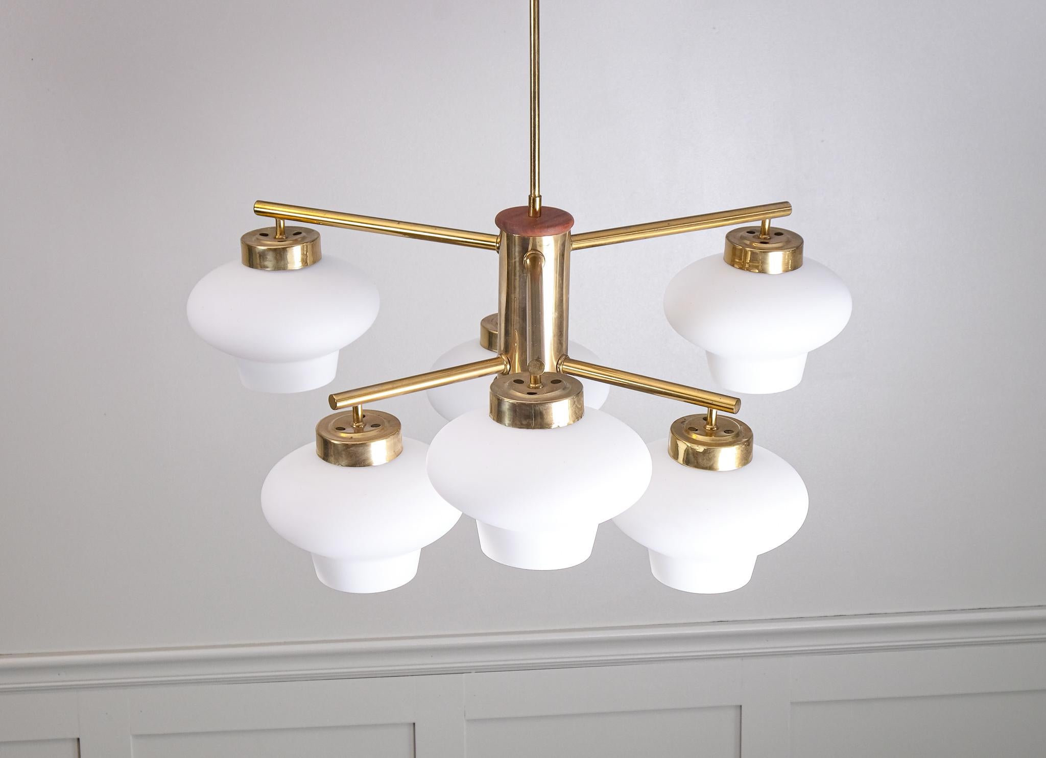 Mid-20th Century Set of 2 Swedish Brass Chandeliers, 1960s For Sale