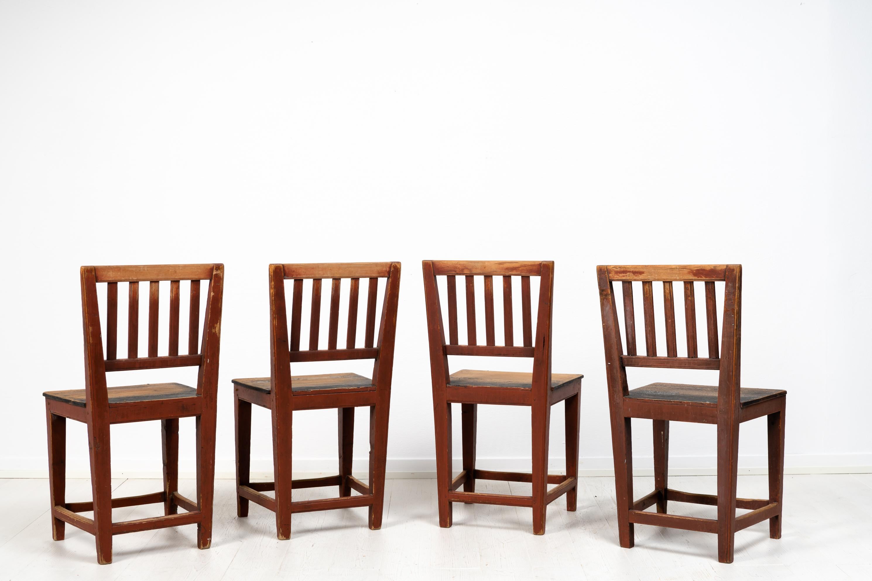 Hand-Crafted Set of 4 Swedish Folk Art Dining Room Chairs