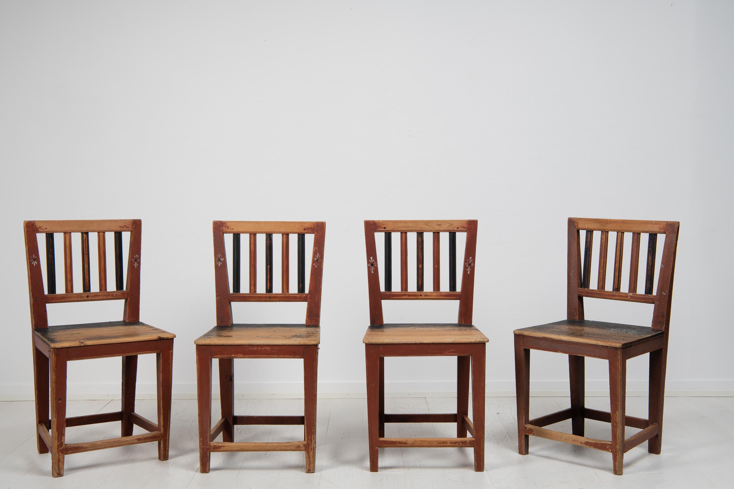 19th Century Set of 4 Swedish Folk Art Dining Room Chairs