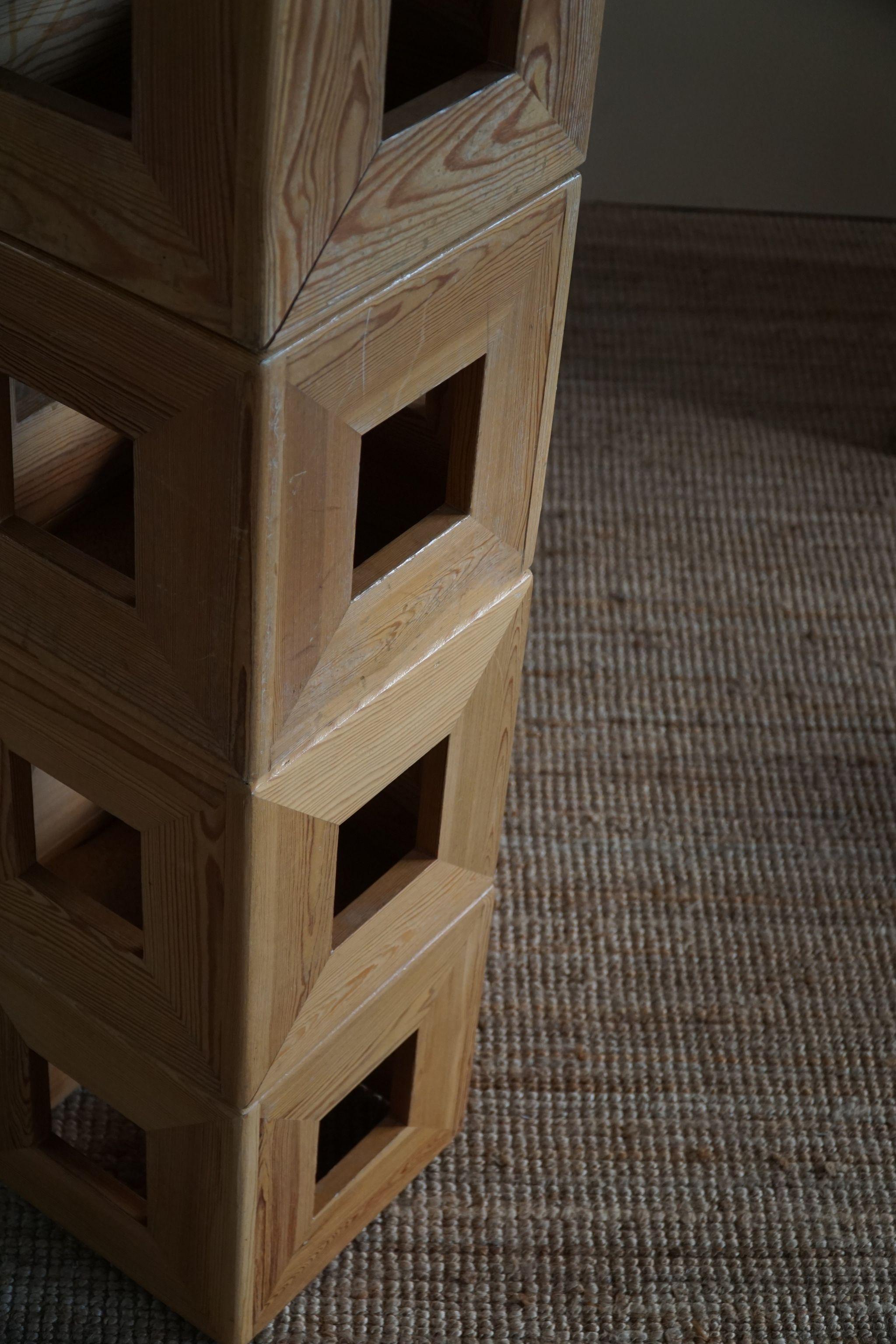 Set of 4 Swedish Mid Century Solid Cubic Pine Stools / Pedistals, Made in 1970s 5