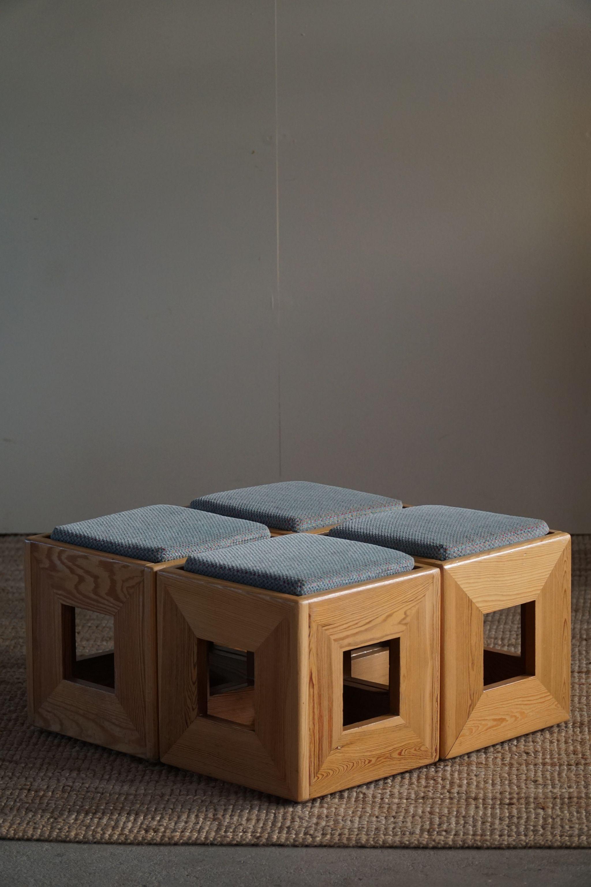 Late 20th Century Set of 4 Swedish Mid Century Solid Cubic Pine Stools / Pedistals, Made in 1970s
