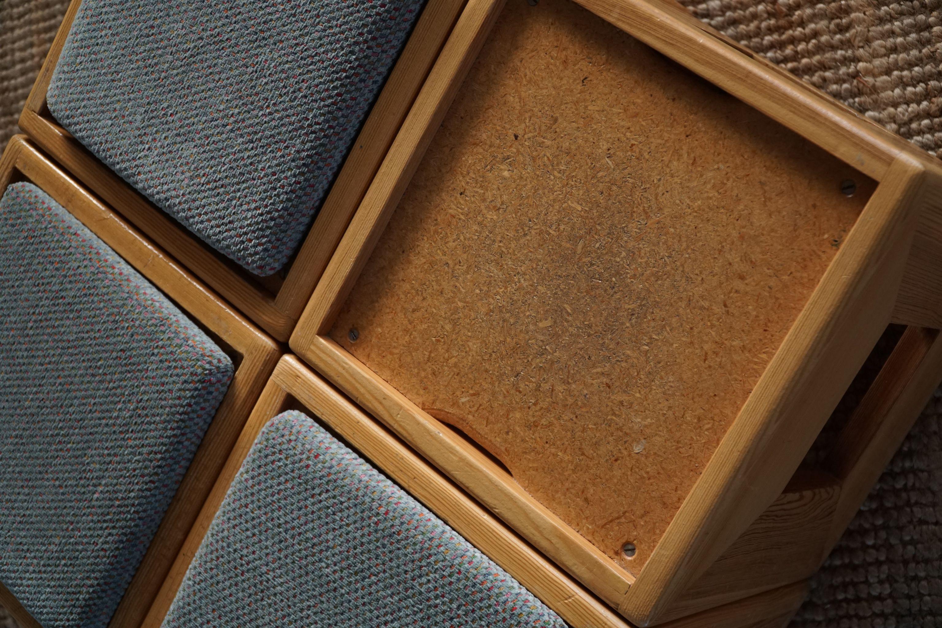 Set of 4 Swedish Mid Century Solid Cubic Pine Stools / Pedistals, Made in 1970s 1