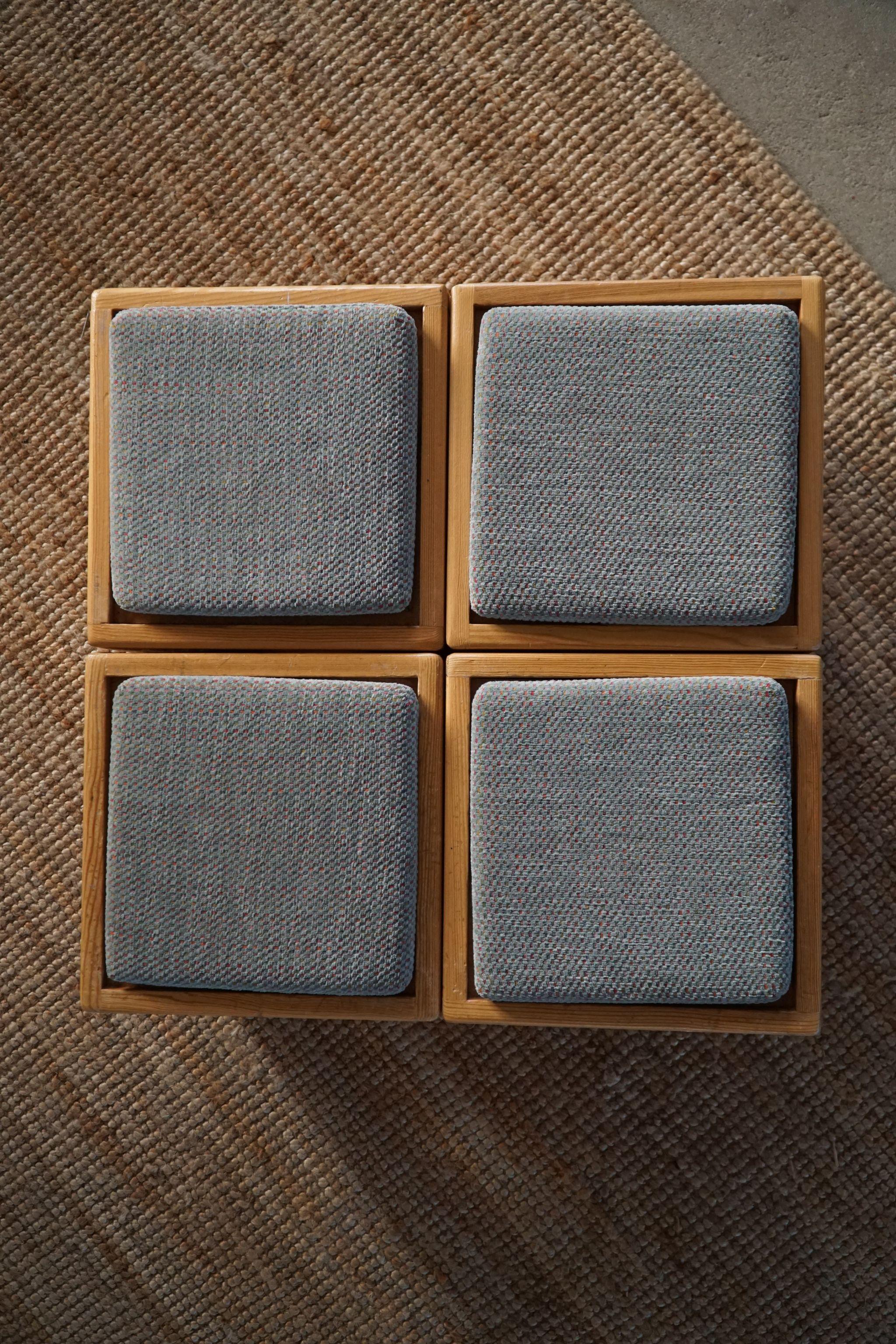 Set of 4 Swedish Mid Century Solid Cubic Pine Stools / Pedistals, Made in 1970s 2