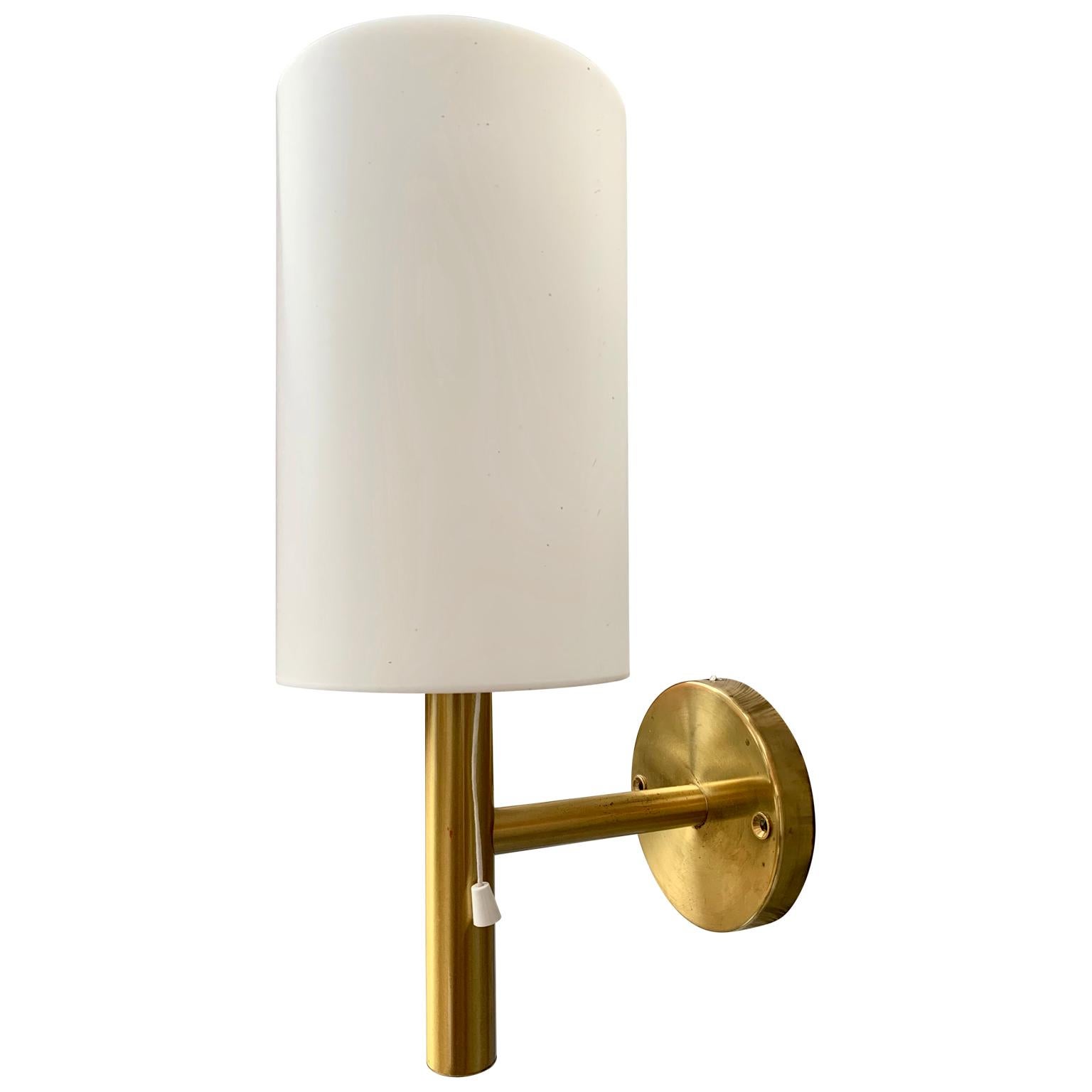 Frosted Set of 4 Swedish Modern Brass Wall Sconces, circa 1980 For Sale