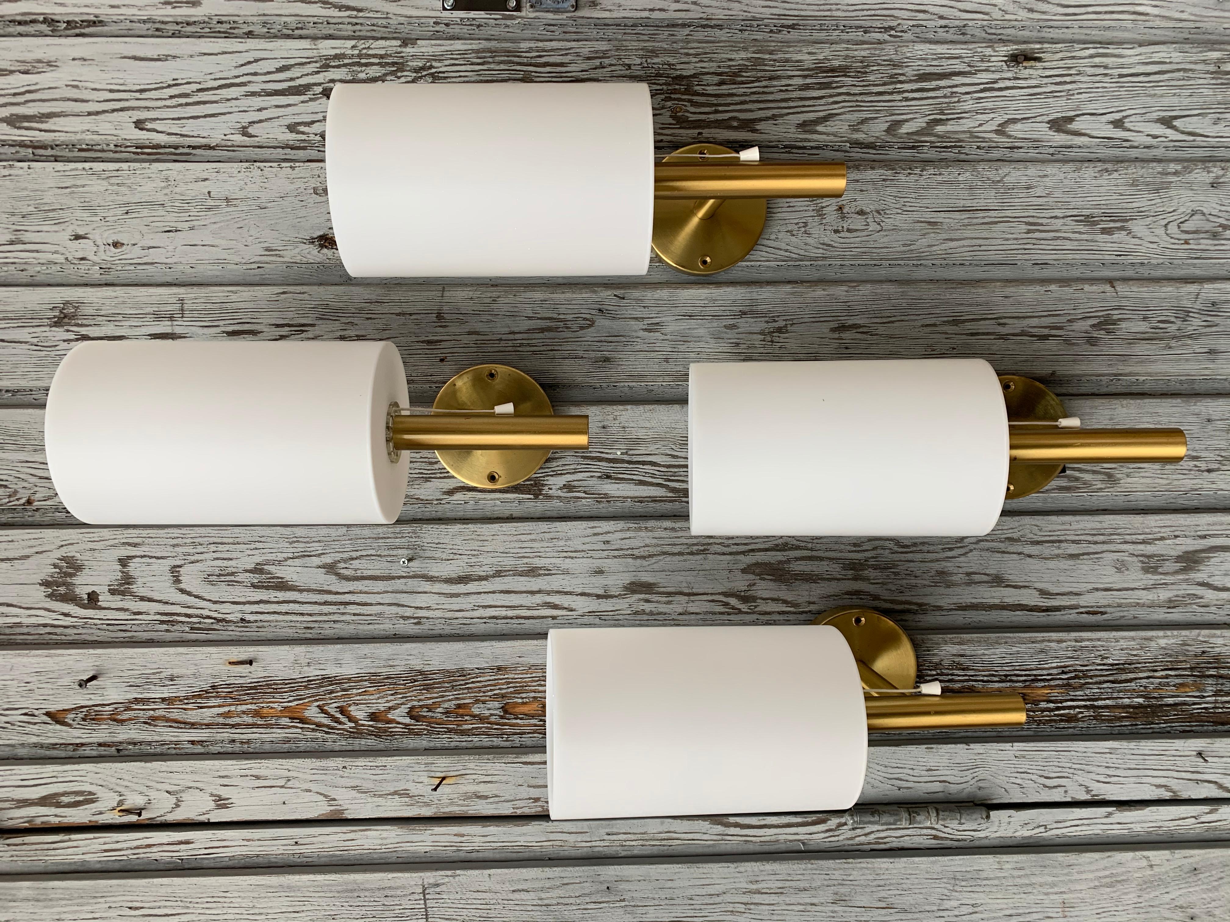 Set of 4 Swedish Modern Brass Wall Sconces, circa 1980 In Good Condition For Sale In Haddonfield, NJ