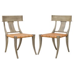 Set of 4 Swedish Neoclassic Grey Painted and Rush Seat "Klismos" Chairs