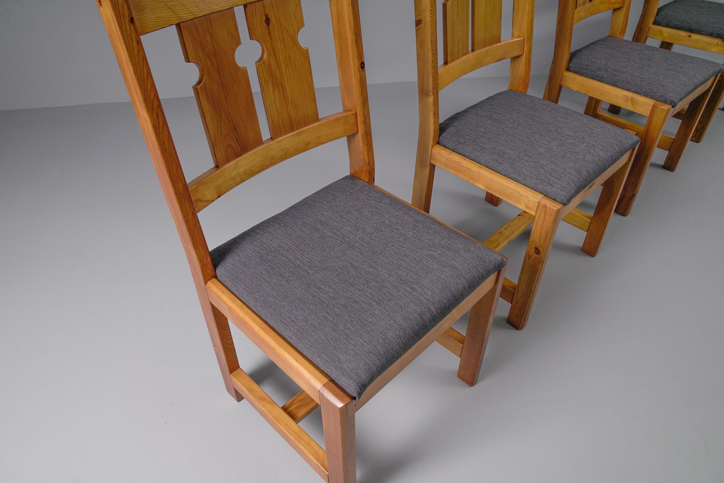Fabric  Set of 4 Swedish Pine Chairs by Gilbert Marklund for Furusnickarn AB, 1970s For Sale