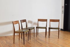Ensemble de 4 chaises de salle à manger suédoises en teck et cuir, milieu du 20e siècle