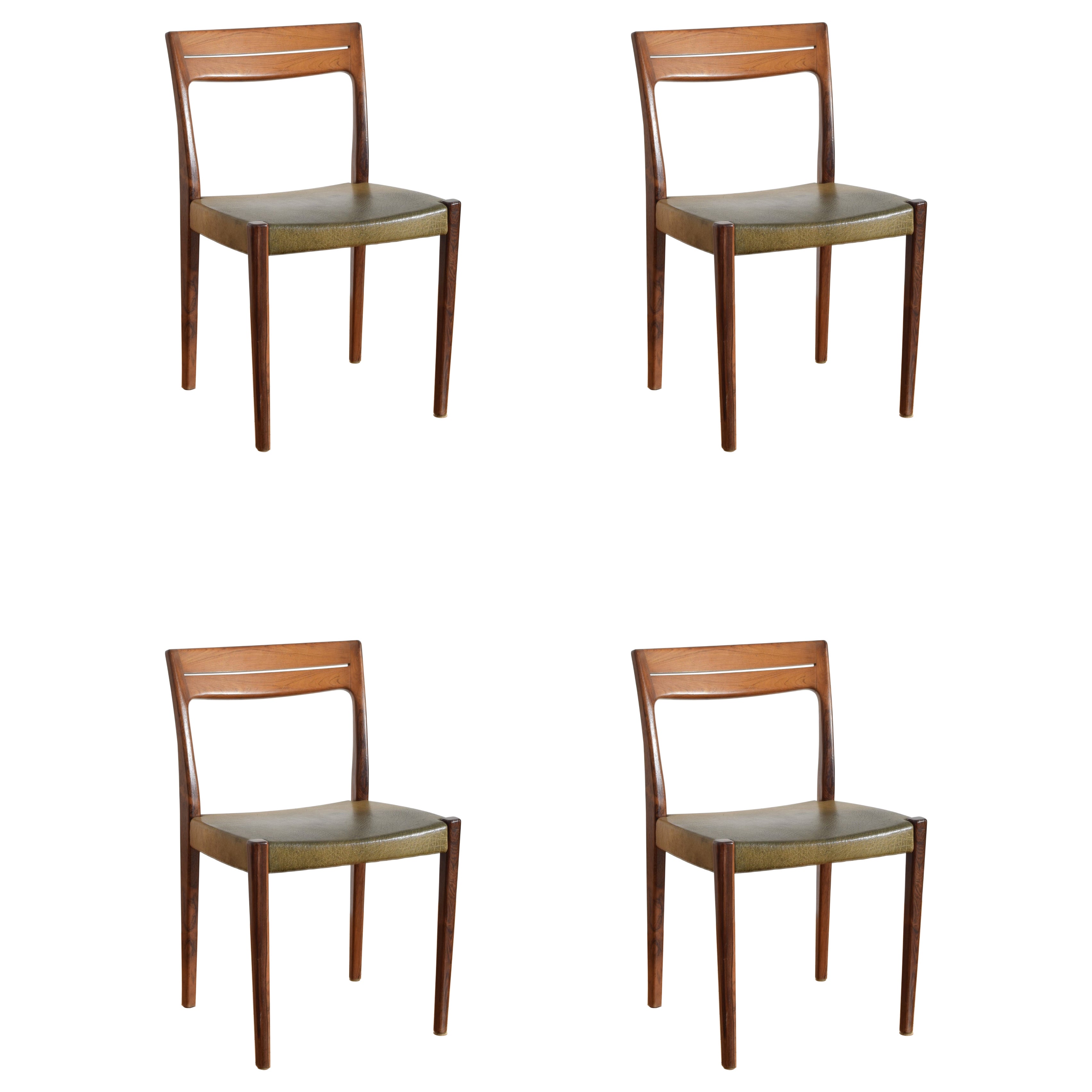 Set di 4 sedie da pranzo svedesi in teak e pelle, metà del XX secolo