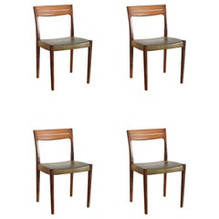 Set di 4 sedie da pranzo svedesi in teak e pelle, metà del XX secolo
