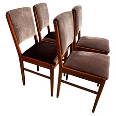 Set of 4 Swedish Velour Upholstered Teak Dining Side Chairs
