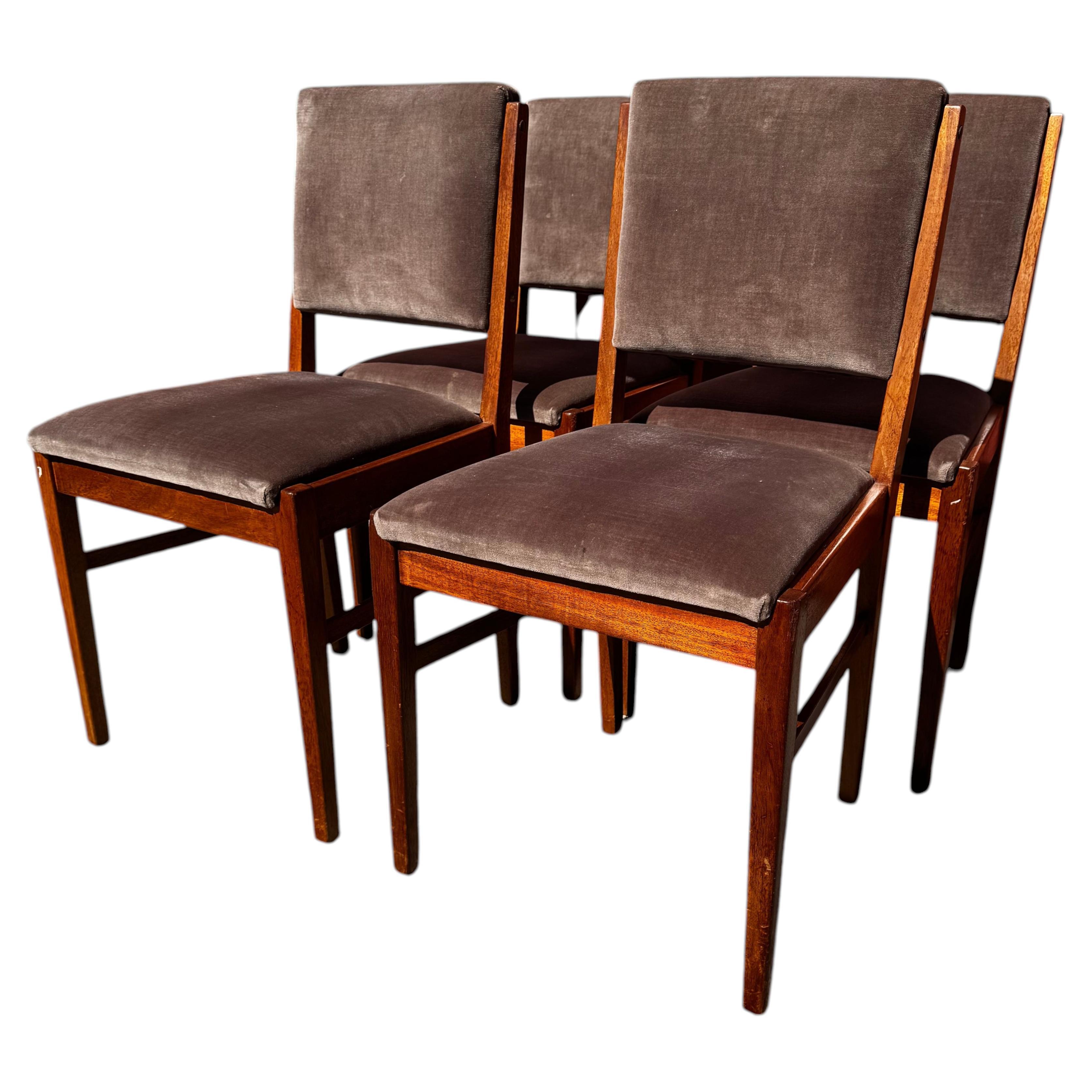 Set of 4 Swedish Velour Upholstered Teak Dining Side Chairs