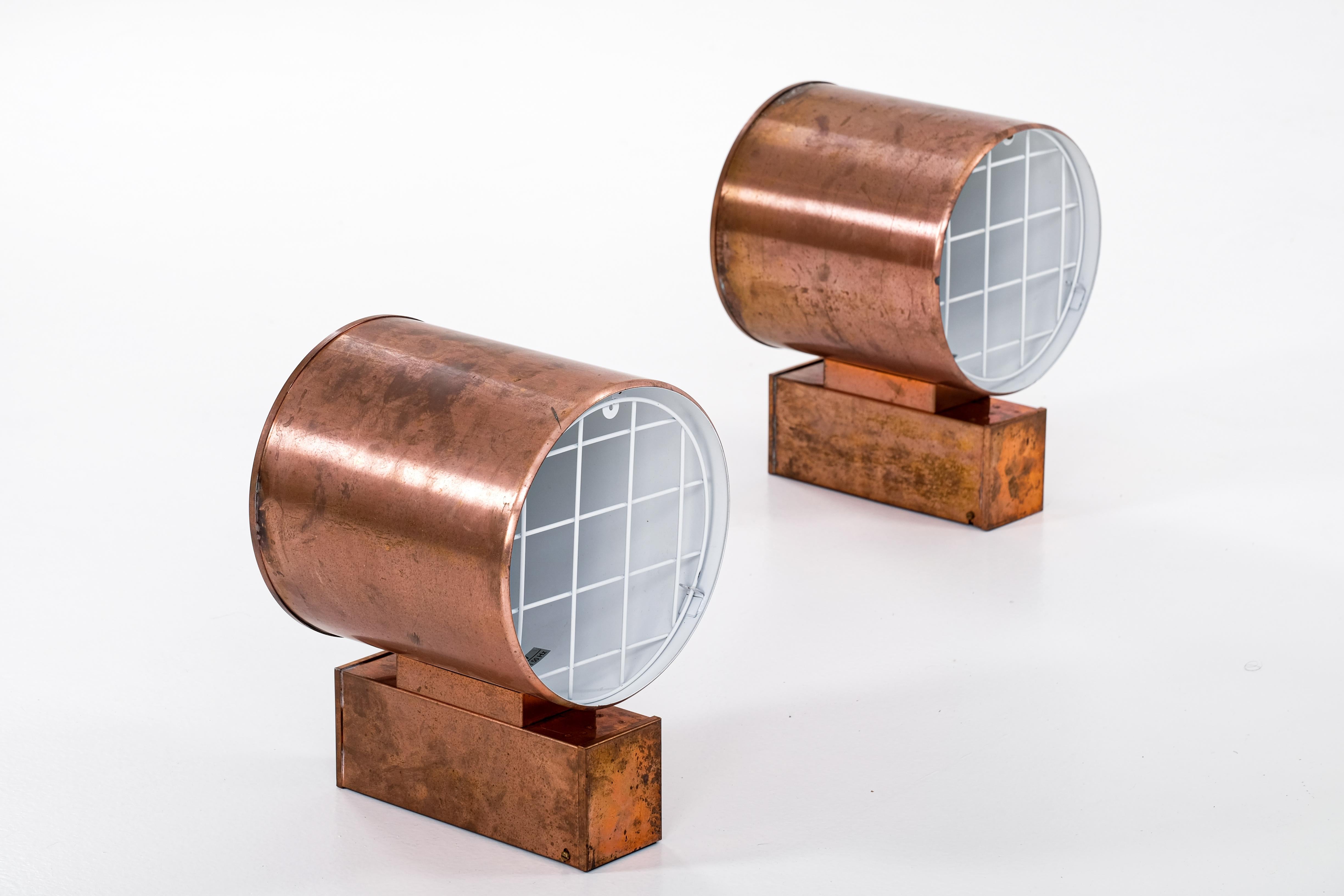 Copper Set of 4 Swedish wall lamps by Falkenbergs, 1970s For Sale