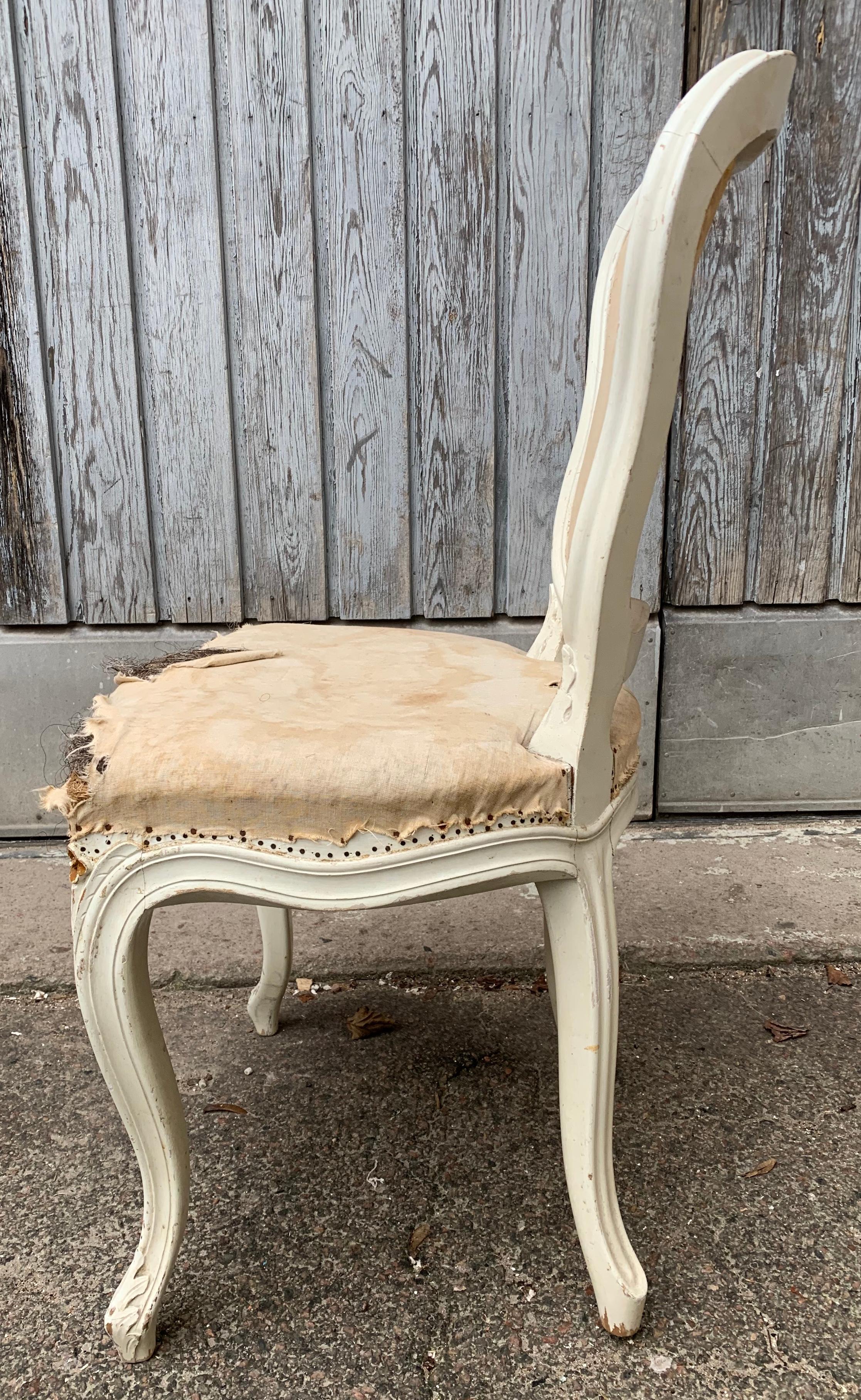 Set of 4 Swedish White Painted 19th Century Rococo Style Chairs 10