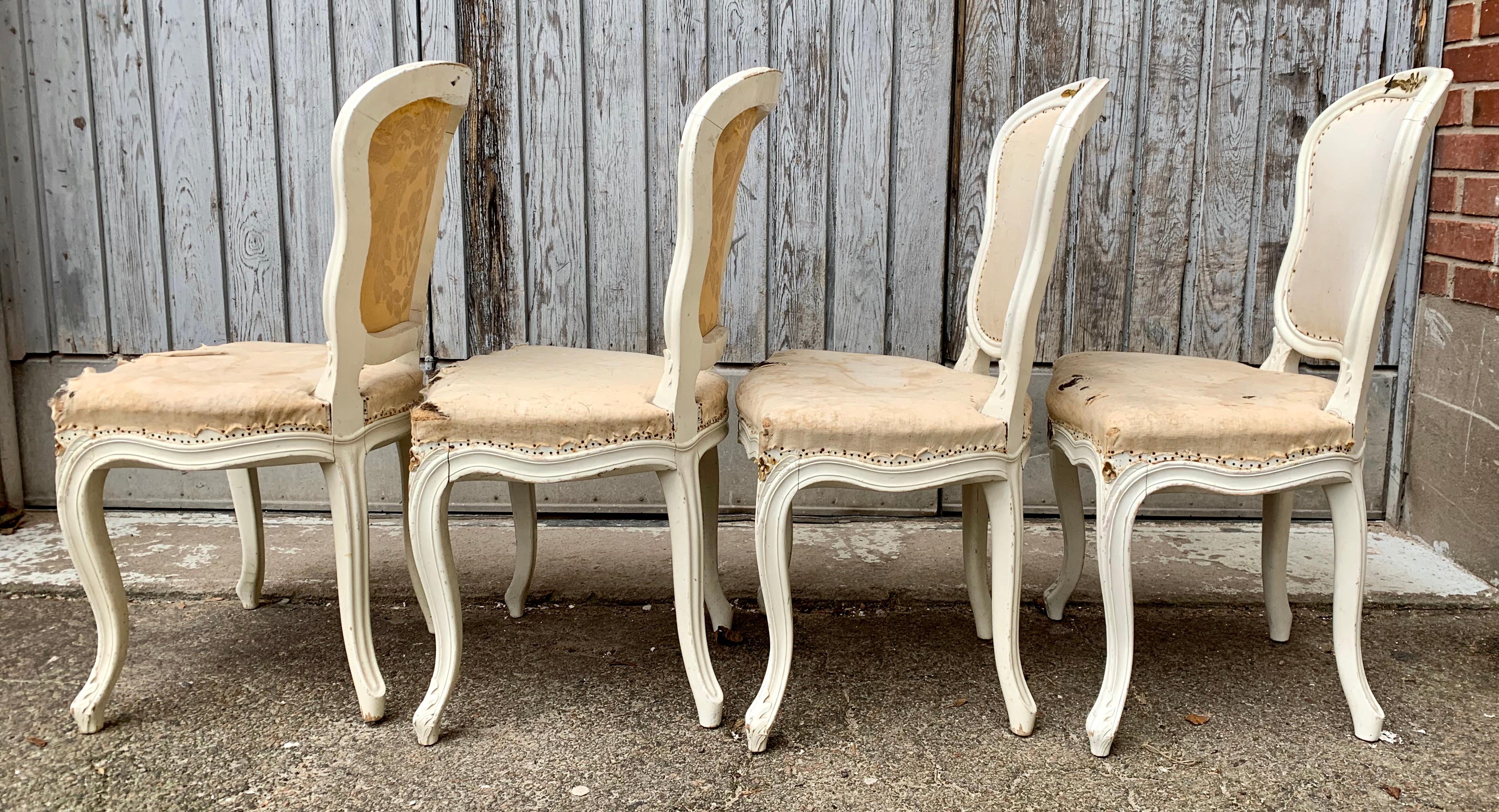 Set of 4 Swedish White Painted 19th Century Rococo Style Chairs 5