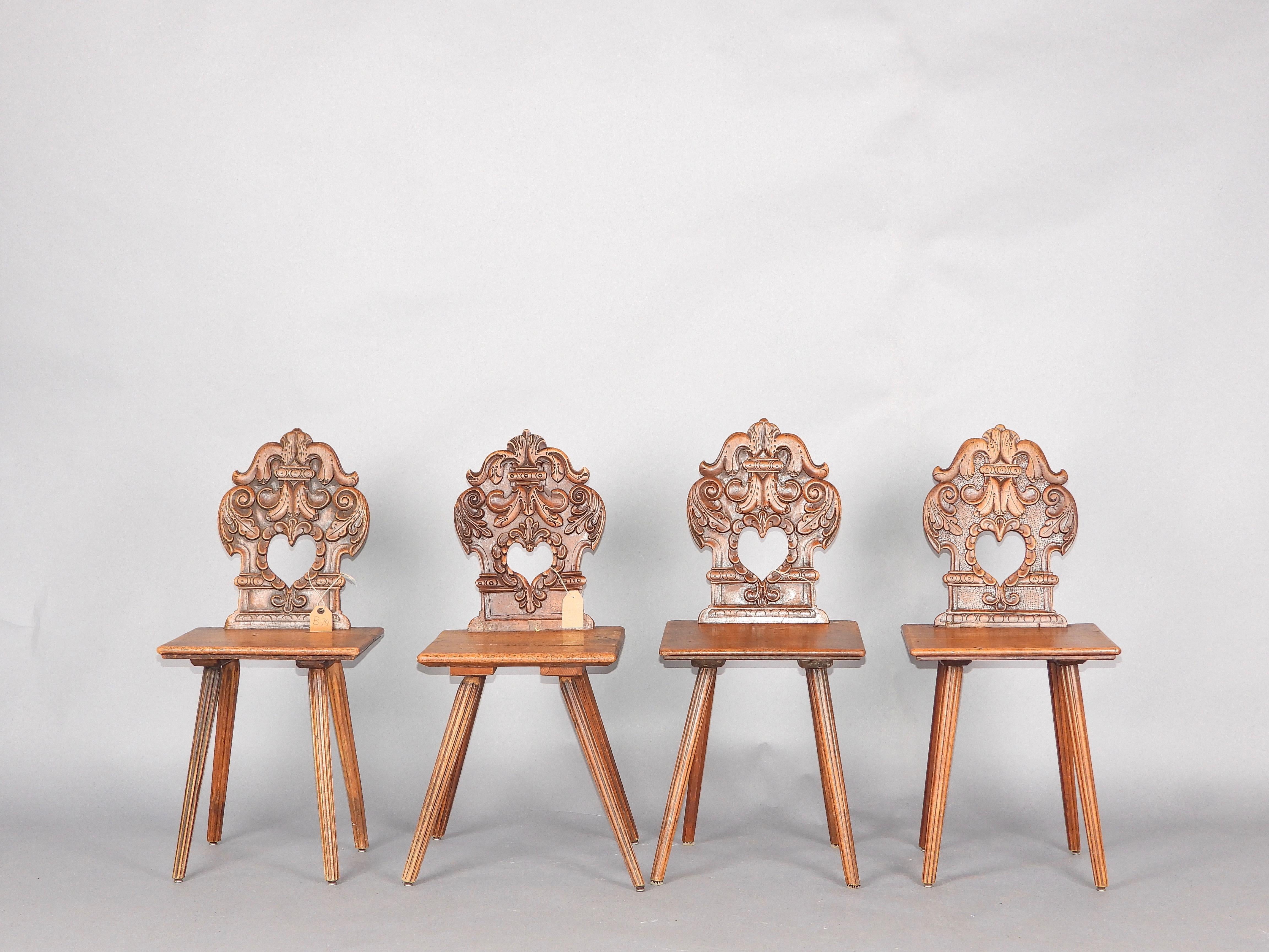 Set of 4 Swiss alp escabelle B 74 For Sale 1